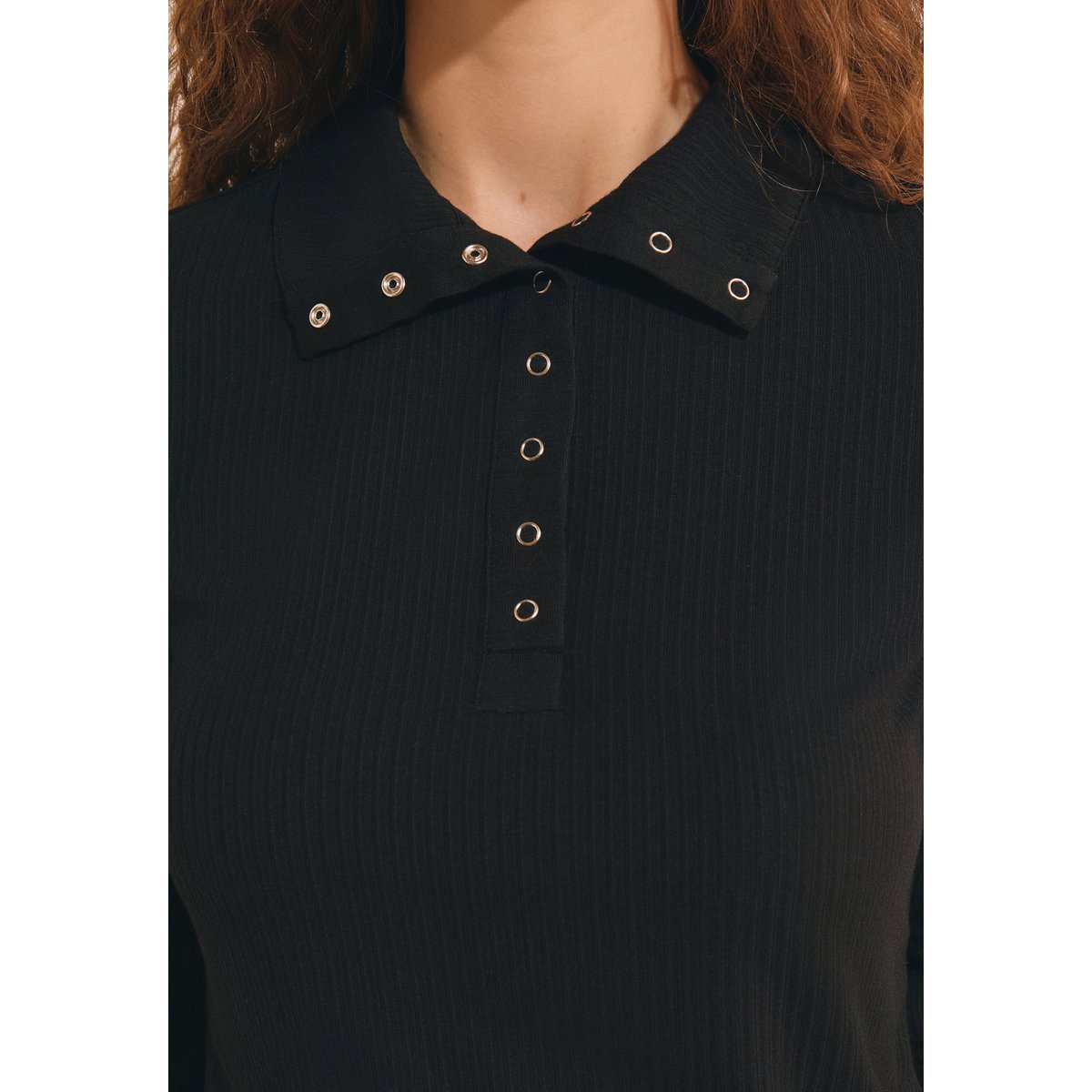 T-shirt manches longues avec boutons AHMED noir, ETAM