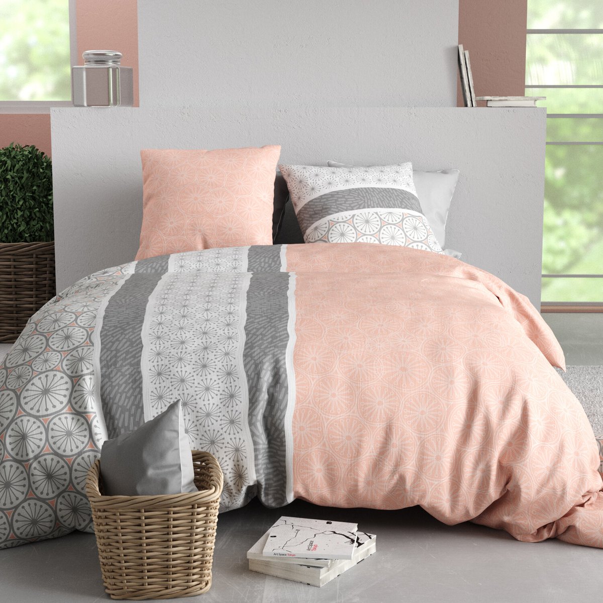 Parure housse de couette en coton imprimée, Cora Line multicolore, ATELIER DU COTON
