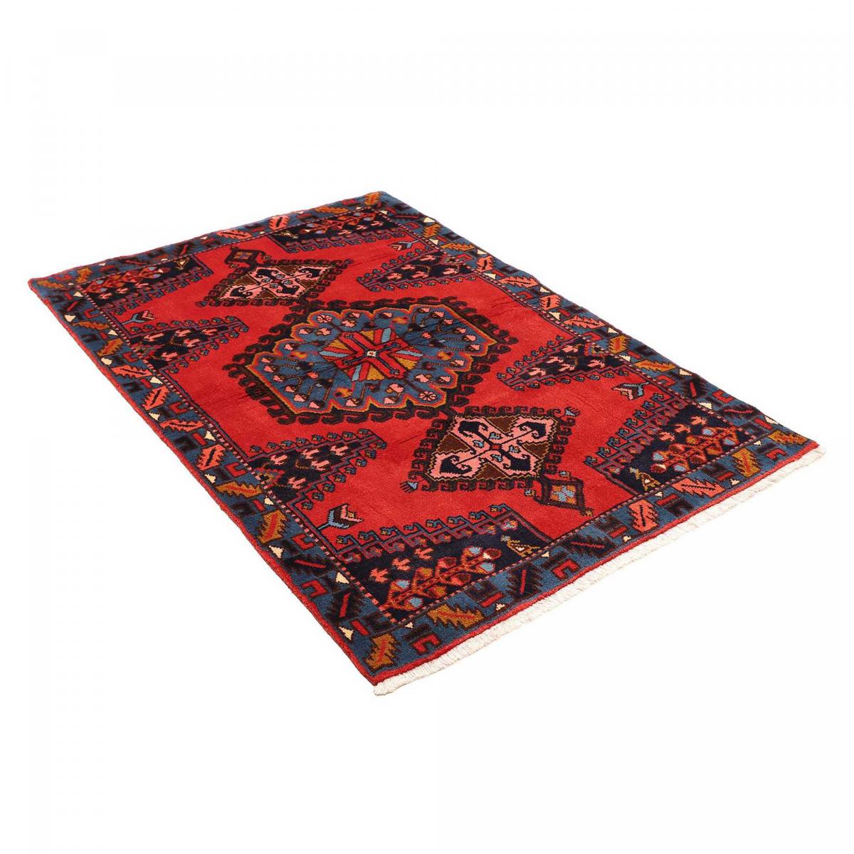 Tapis d'orient, motif oriental authentique, noué main, HAMADAN 179 rouge, bleu, rose, UN AMOUR DE TAPIS