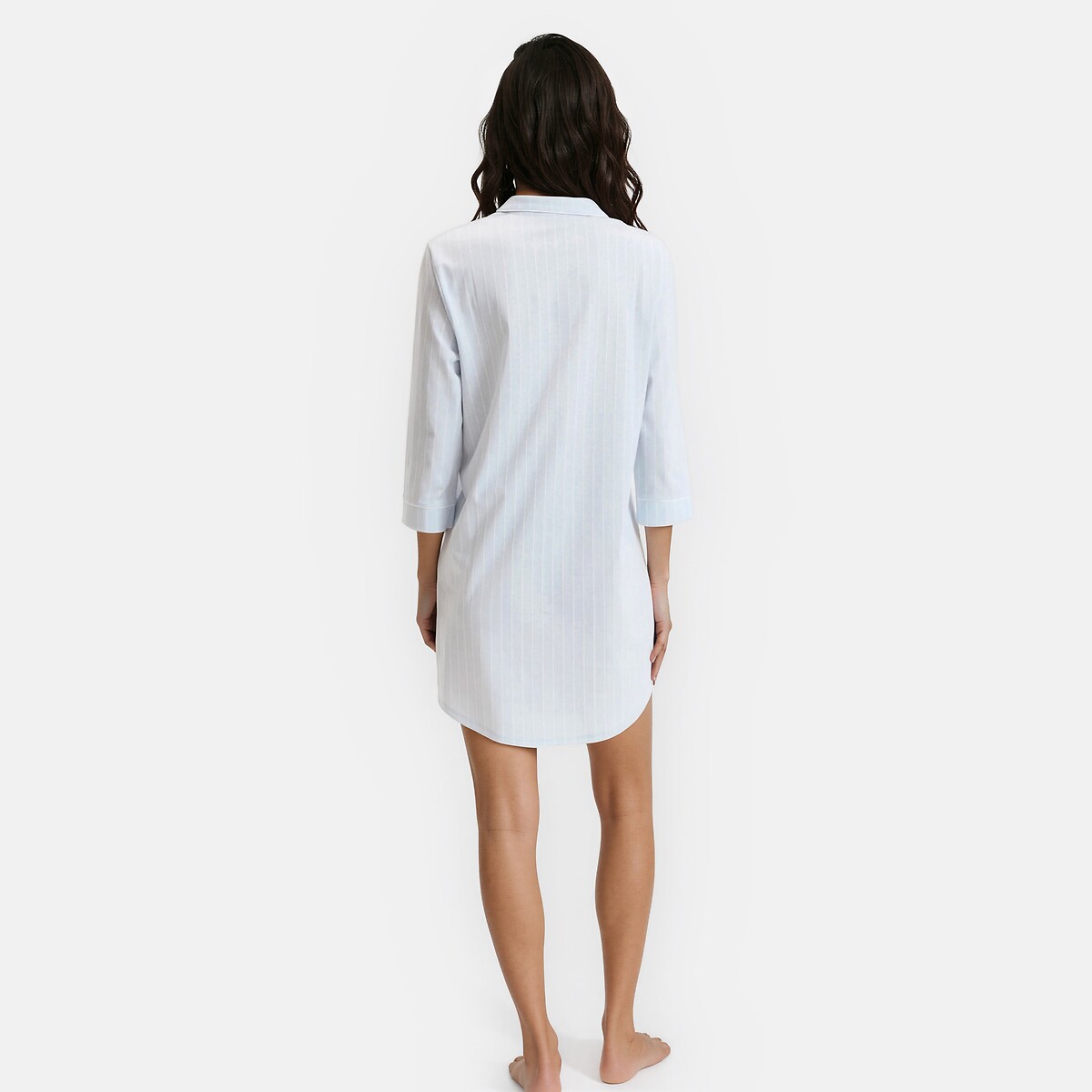 Chemise de nuit à rayures, en jersey pur coton rayé bleu, ANNE WEYBURN