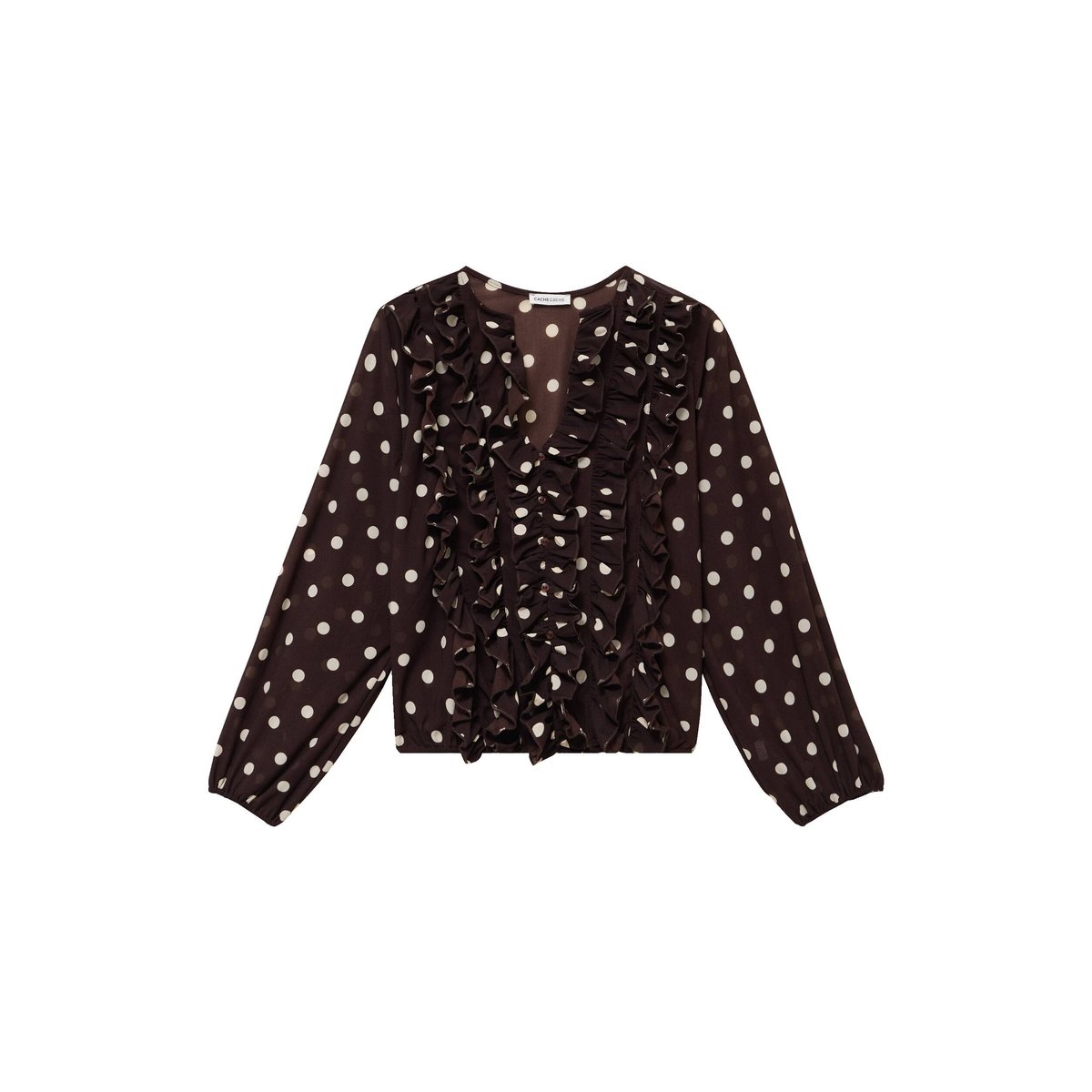 Blouse droite col v manches longues marron, CACHE CACHE