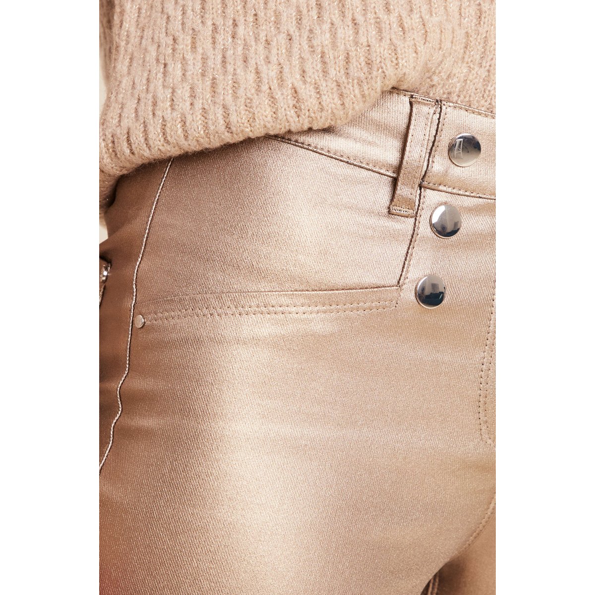 Pantalon ajusté enduit à pont taupe, BREAL