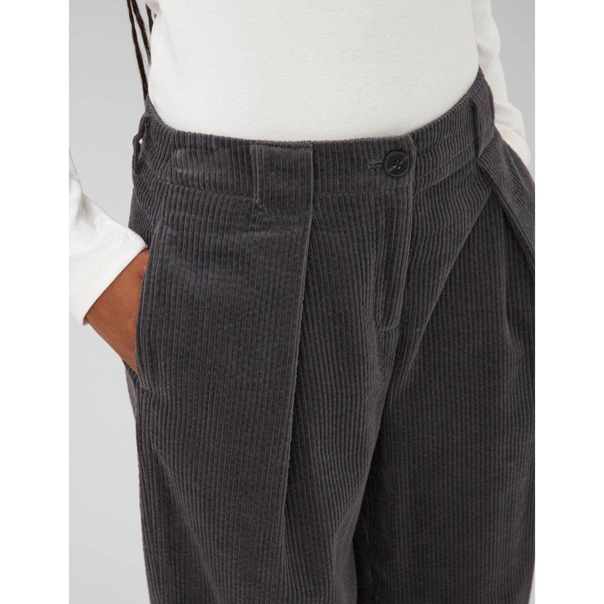 Pantalon large en velours gris foncé, BZB