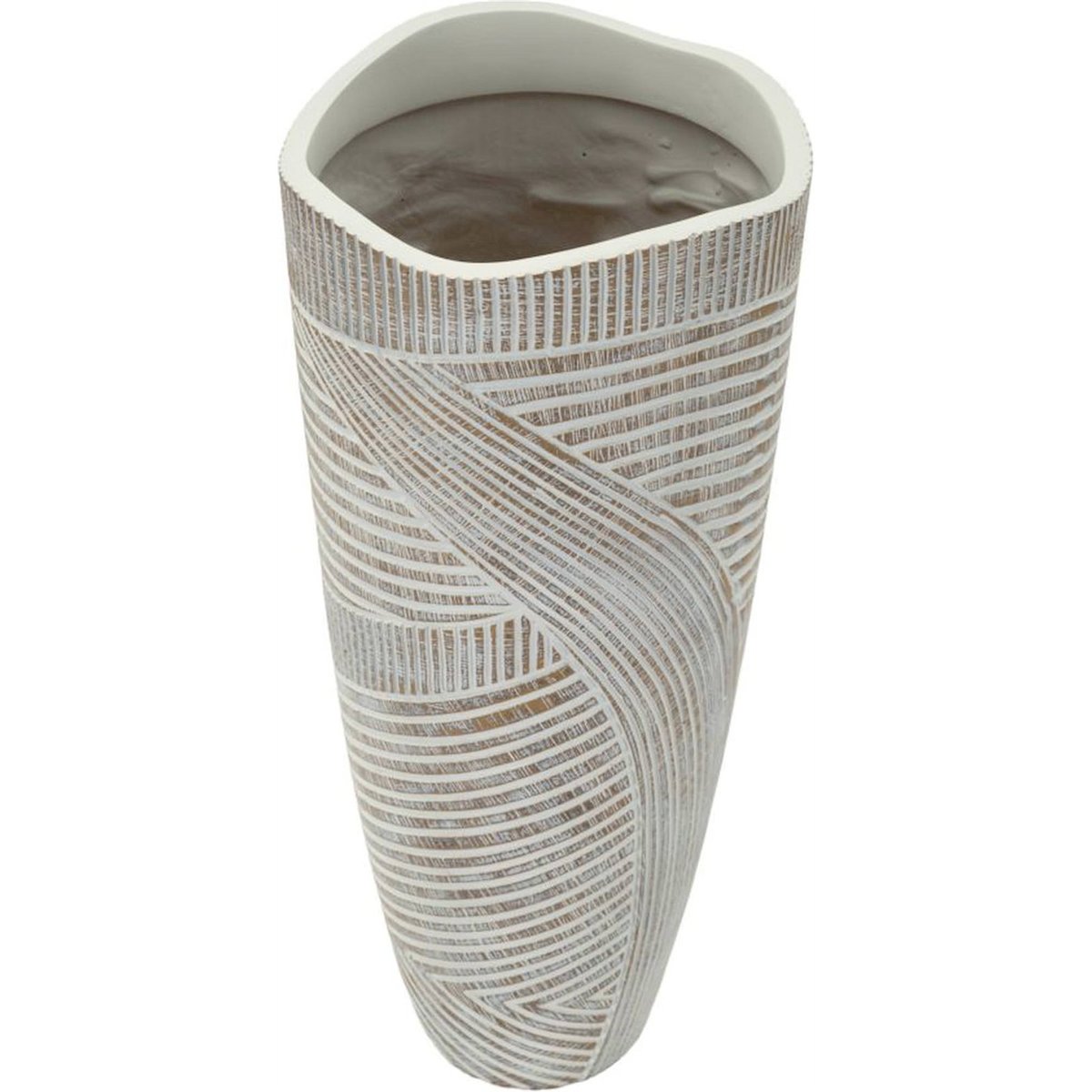 Vase sculpté inspiration veinage bois MODERN blanc patiné, RECOLLECTION