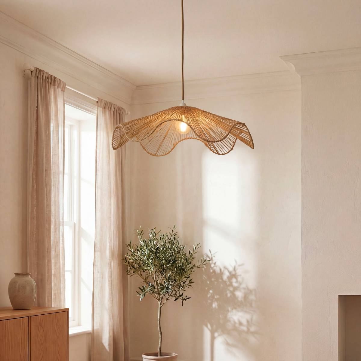 Abat-jour rond en jute GINO beige, ATMOSPHERA
