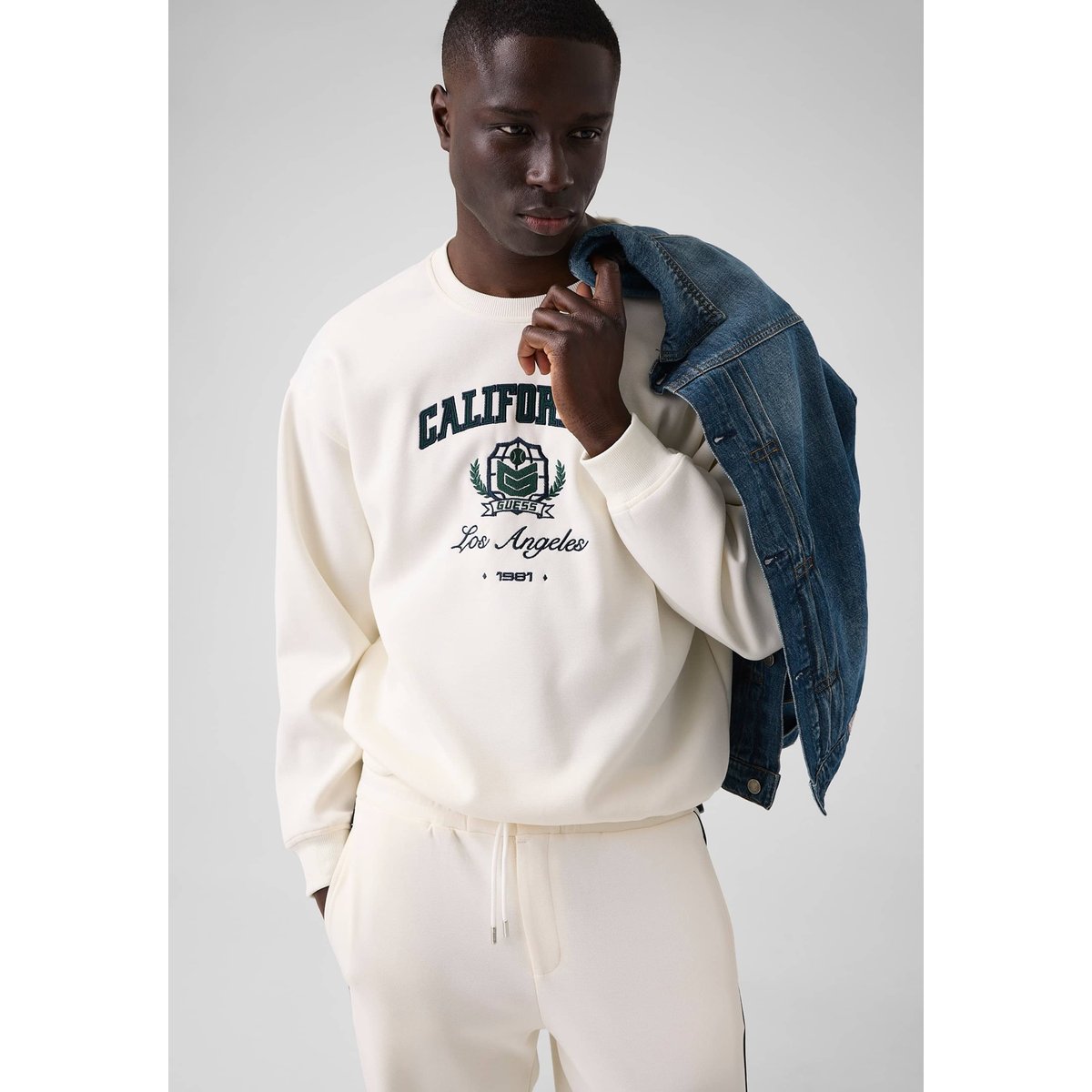 Sweatshirt Avec Logo Brodé blanc, GUESS