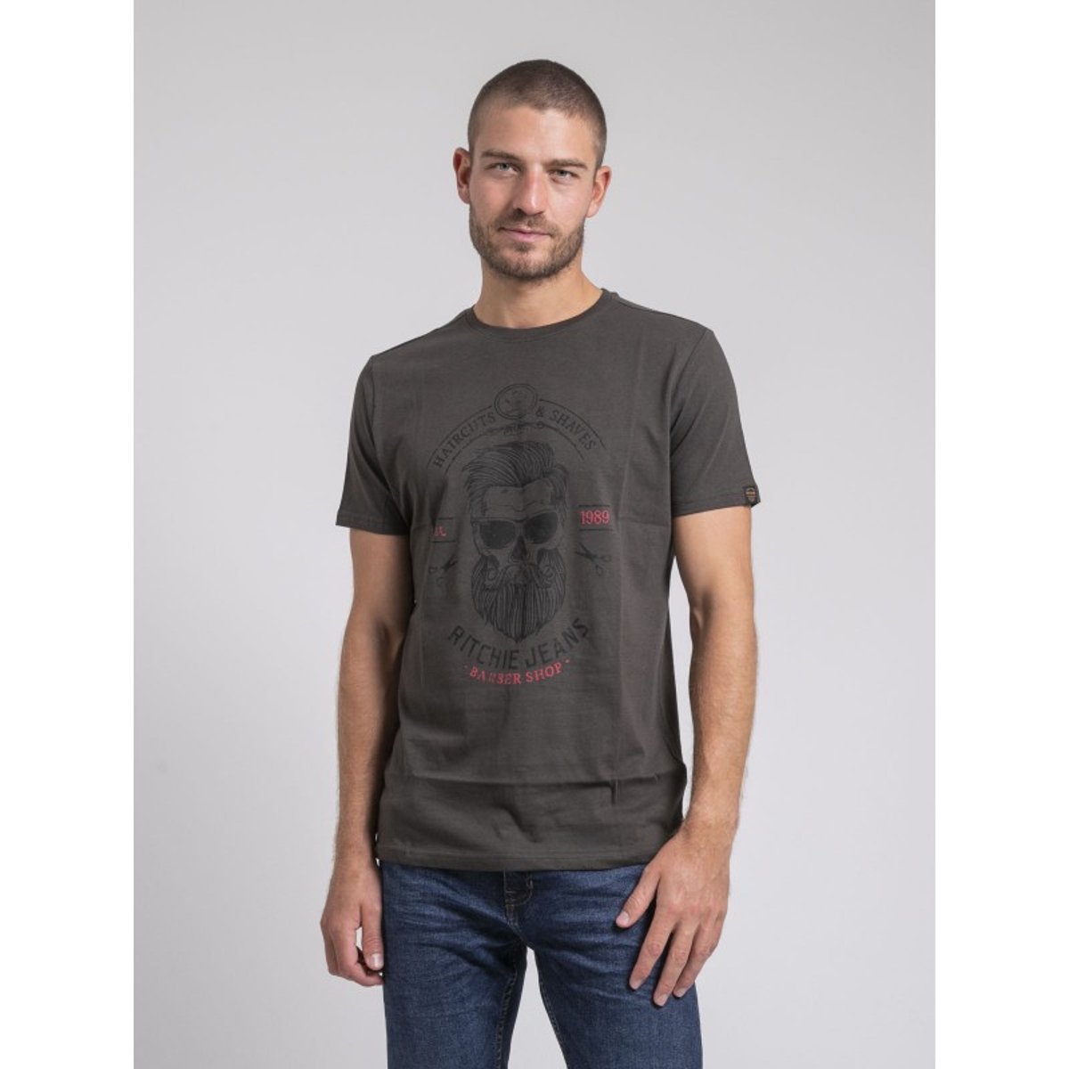 T-shirt Col Rond Pur Coton Jusix gris, RITCHIE