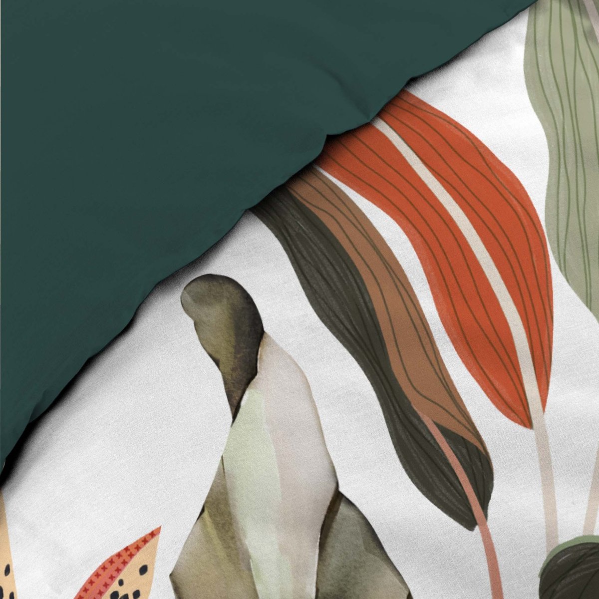 Parure de lit 3 pièces 100 % coton imprimé à motif tropical housse + taies vert, DOUCEUR D'INTÉRIEUR
