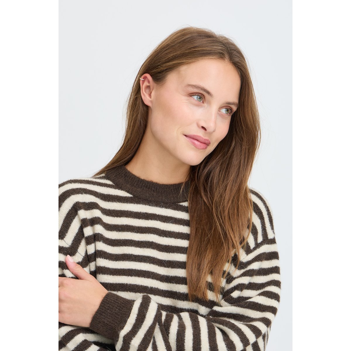 Pull en maille manches longues beige oatmeal mel. stripe, B.YOUNG