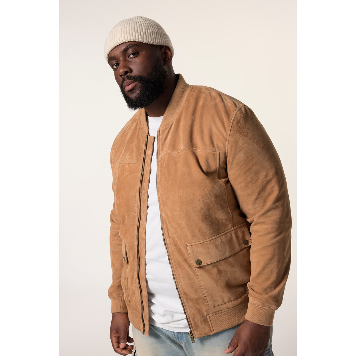 Blouson en cuir marron cannelle, STHUGE