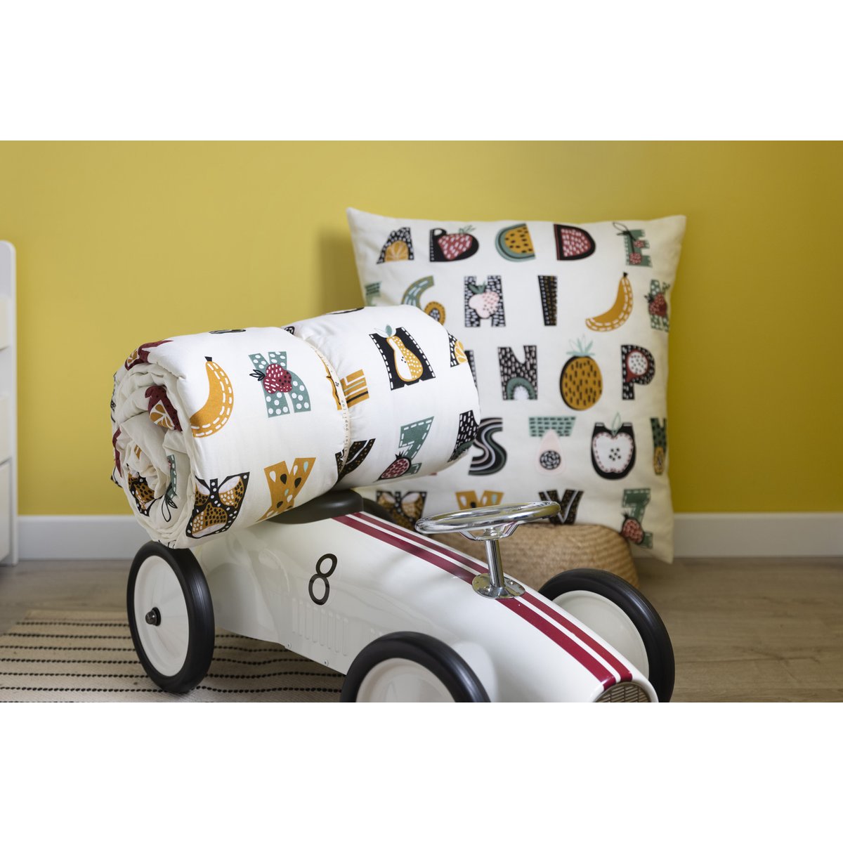 Parure housse de couette + taie Farandole ABC blanc, EDEN