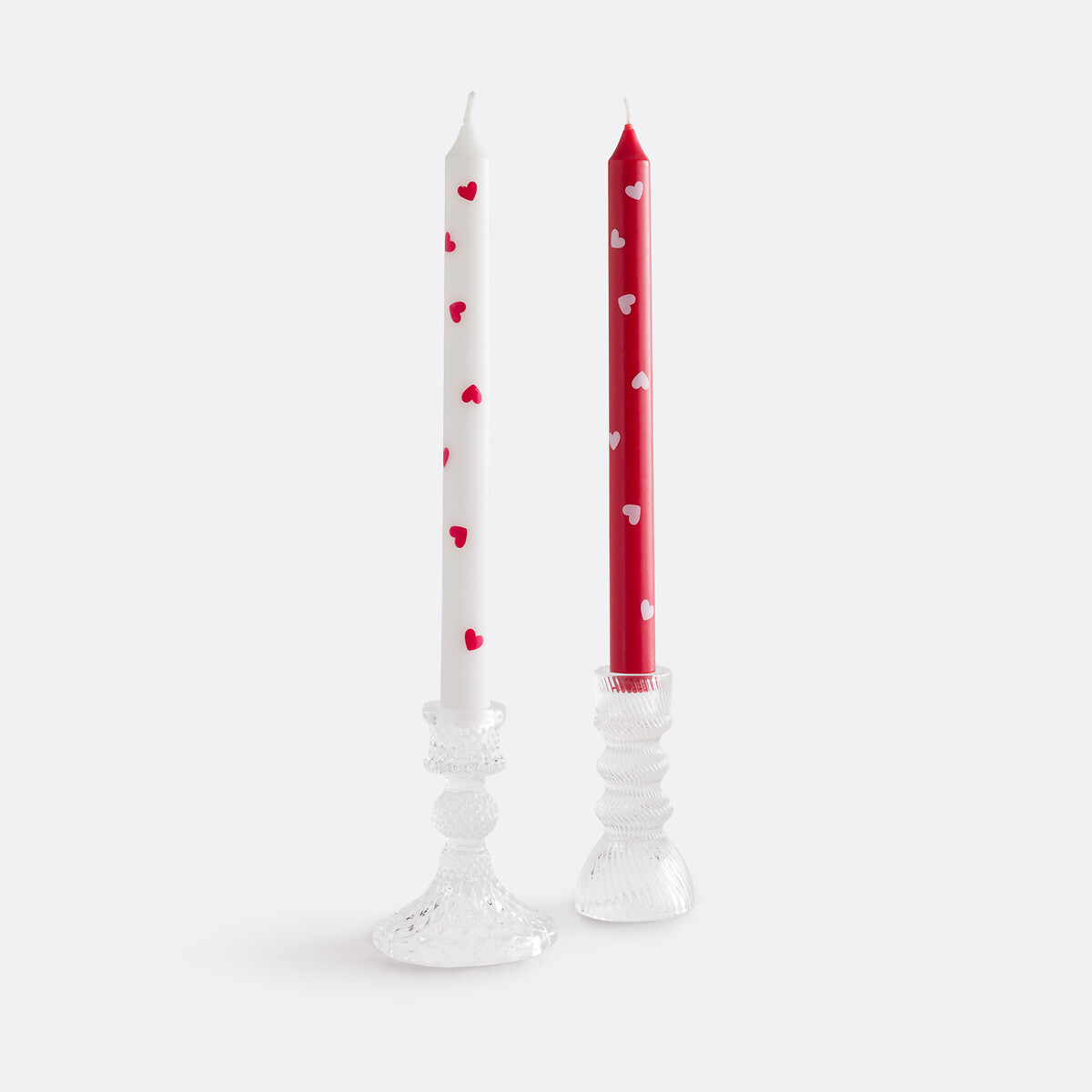Lot de 2 bougies imprimées cœur, SCACCO rouge/blanc, LA REDOUTE INTERIEURS