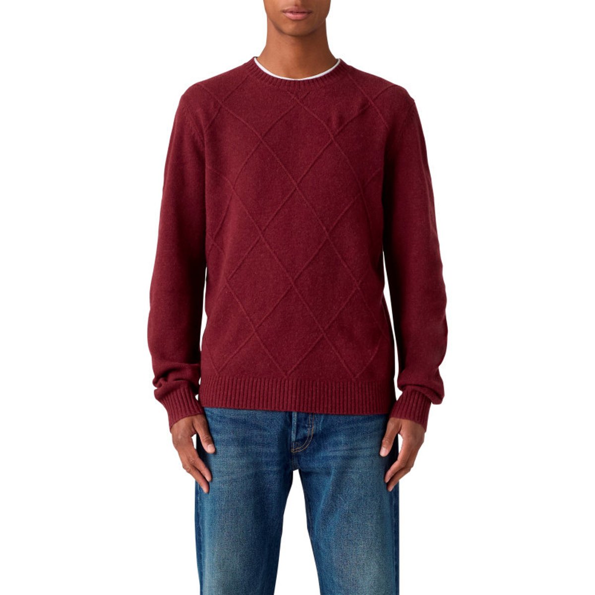 Pull en laine mélangée bordeaux à coupe droite pourvu d'un col rond rouge foncé, LEVI'S