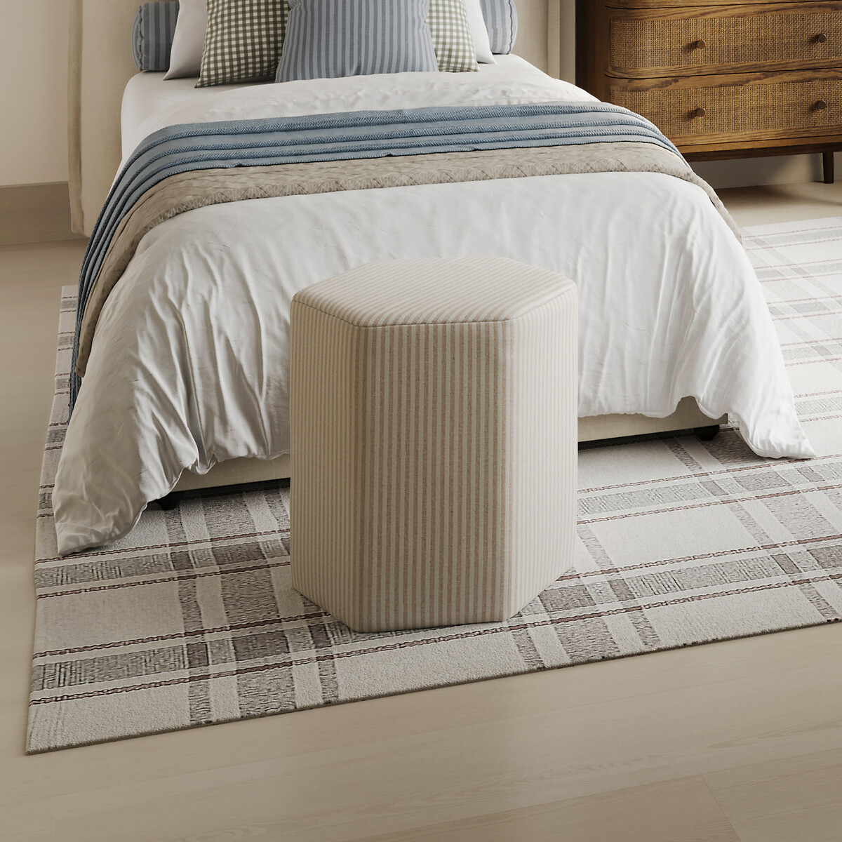Delphine Coastal Scandi Cotton Striped Stool ecru/grey, SO'HOME