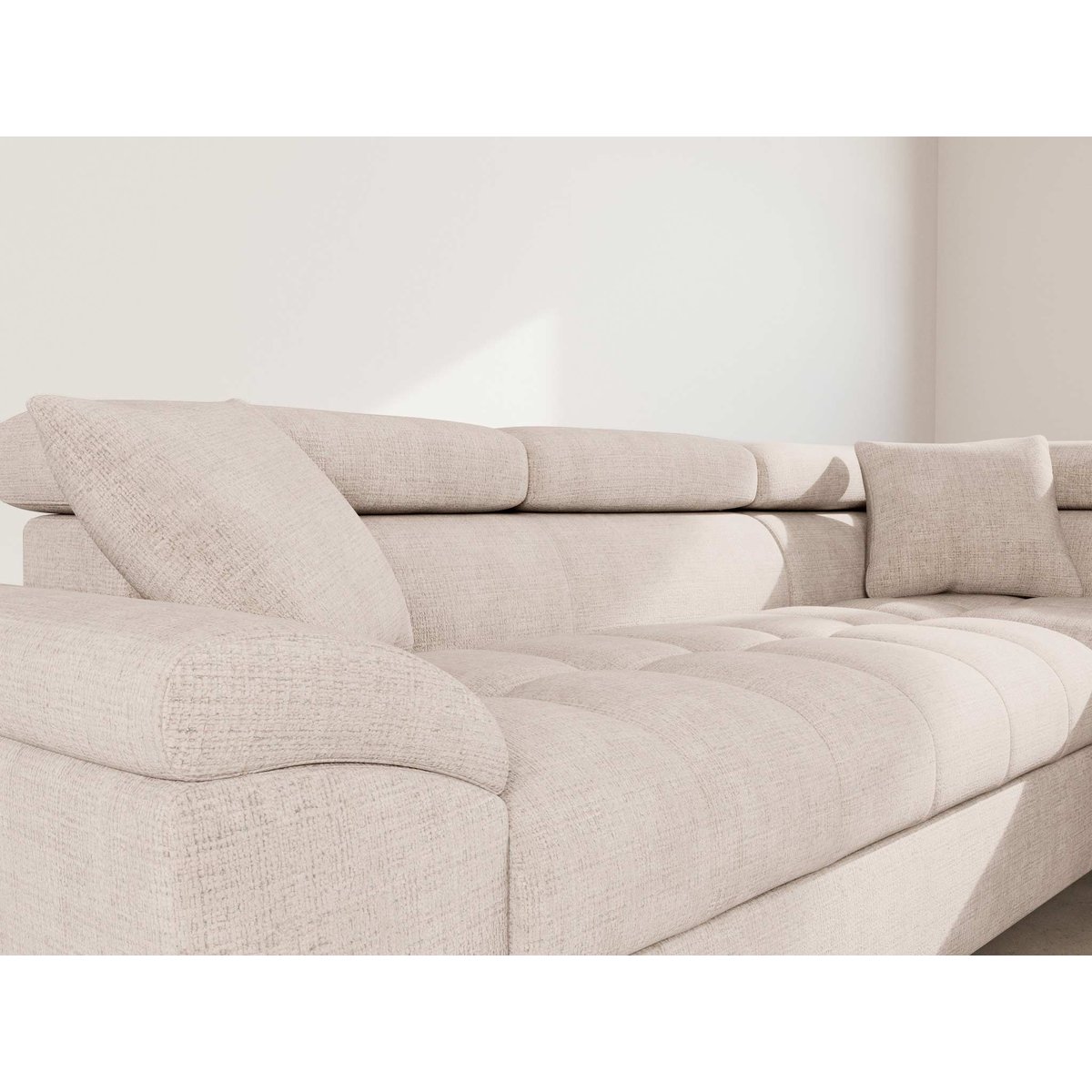 Canapé angle droit convertible velours texturé, CAMILLE beige, BEST MOBILIER