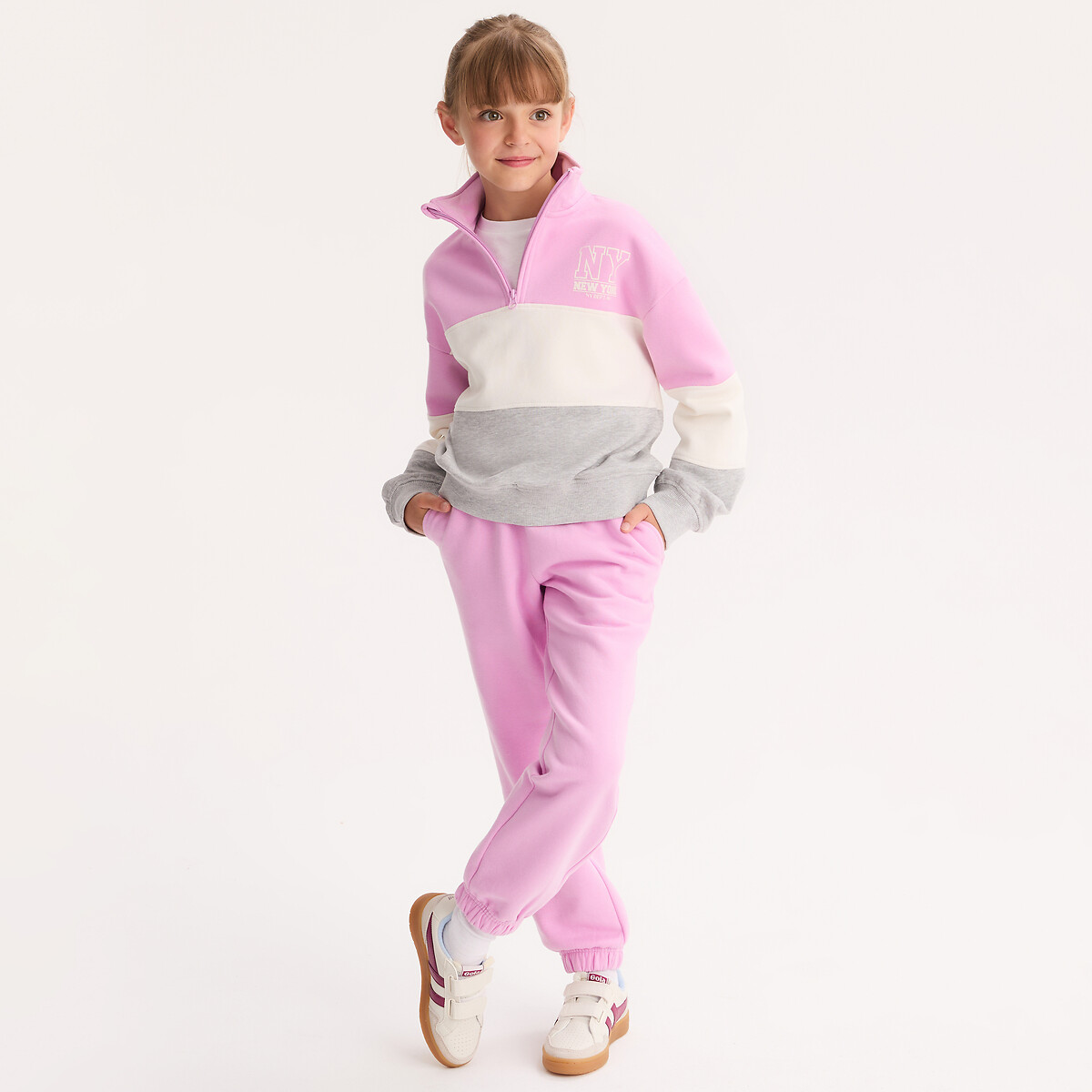 Fleece High Neck Sweatshirt and Joggers Outfit pink, LA REDOUTE COLLECTIONS