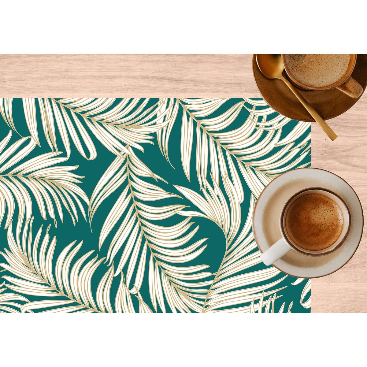 Lot de 2 sets de table motif feuillage avec encre métallique ARLO or, TOILINUX