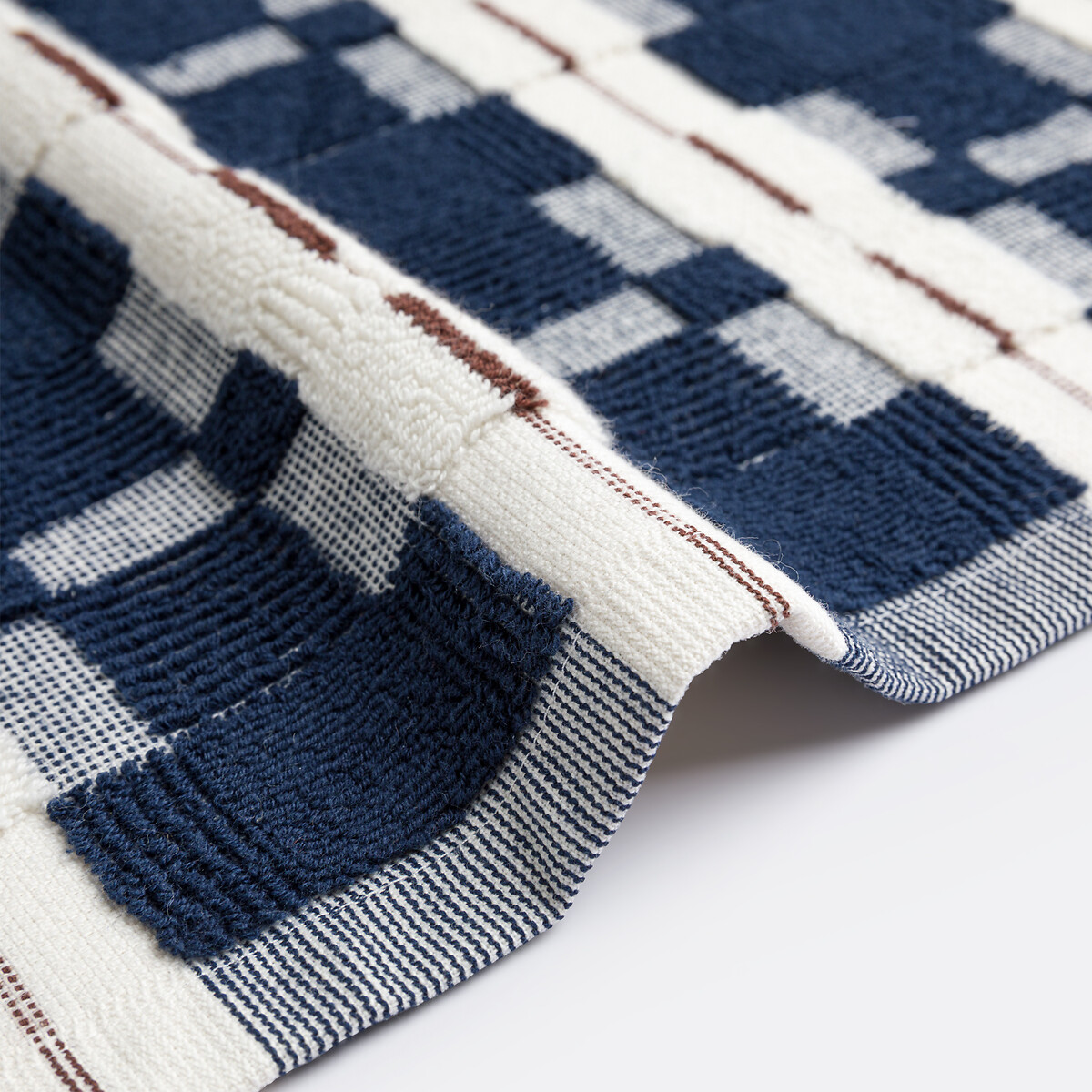 Drap de bain éponge jacquard, Meiri bleu + écru, LA REDOUTE INTERIEURS
