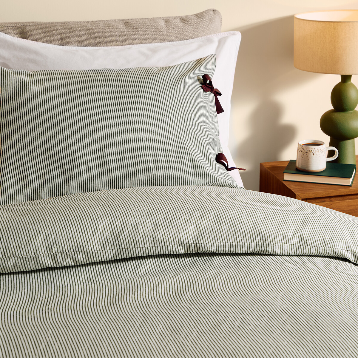 MADE.COM Ansel 100% Cotton Duvet Cover and Pillowcase Set green, MADE