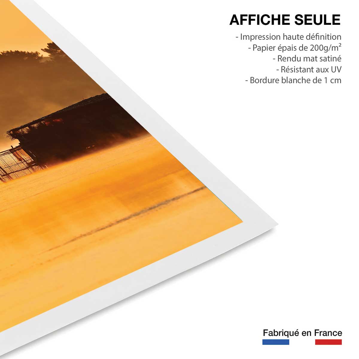 Affiche photo héron sur l'étang blanc affiche seule, HEXOA