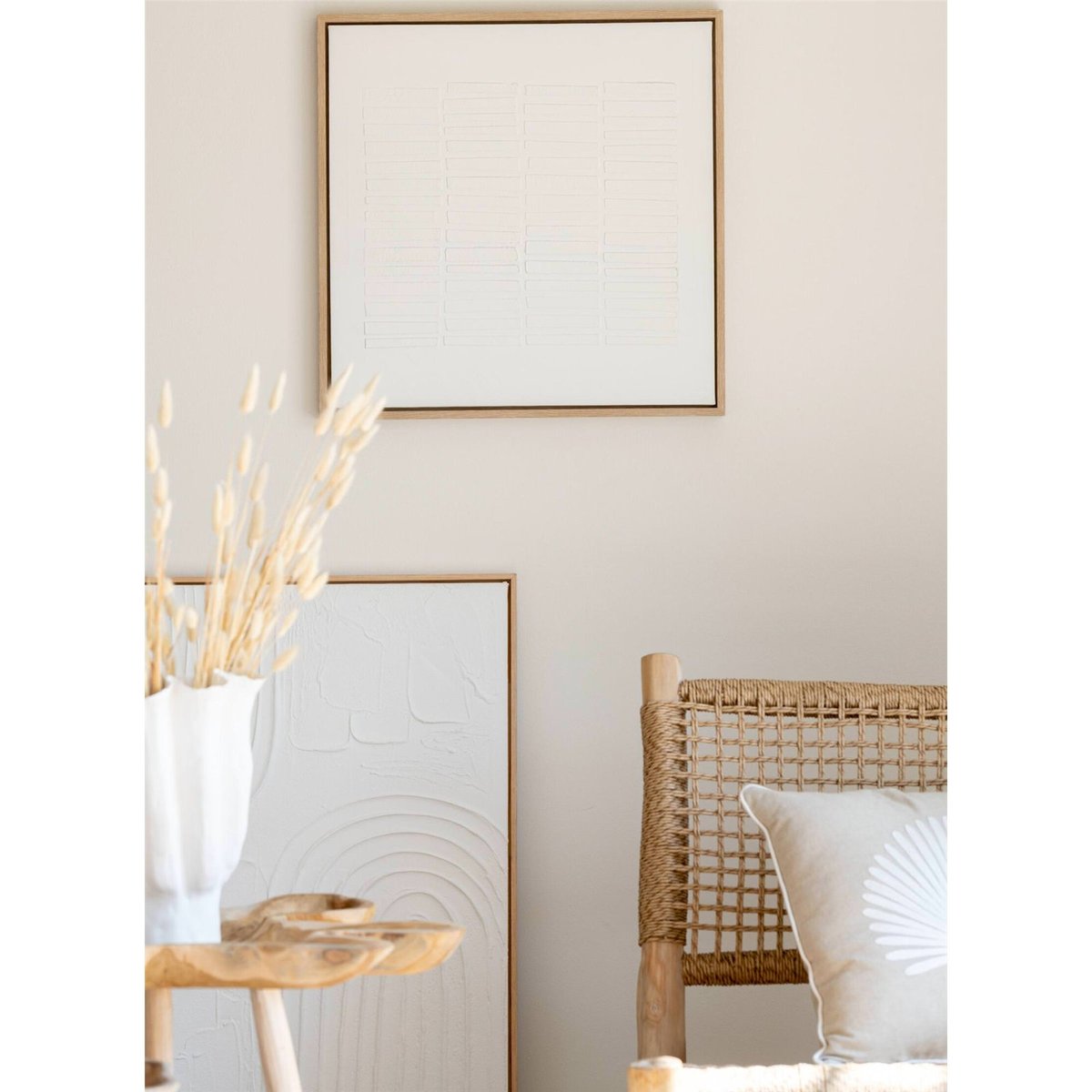 Tableau minimaliste en toile, Lot de 3 blanc et bois clair, RECOLLECTION