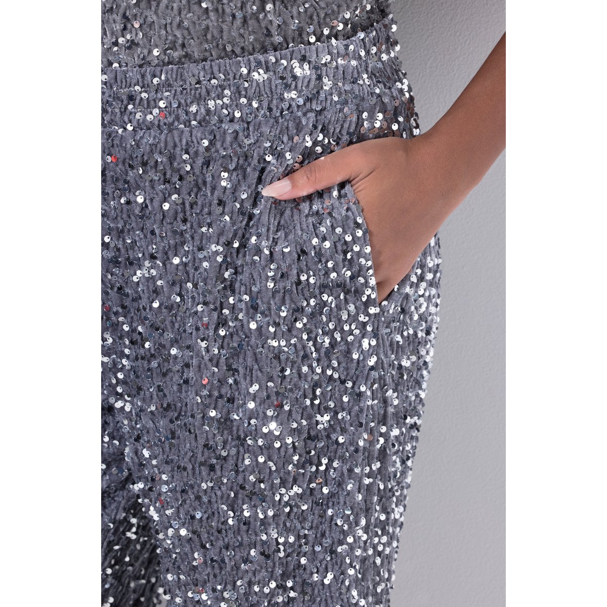 Pantalon de costume en velours à paillettes argent, ULLA POPKEN