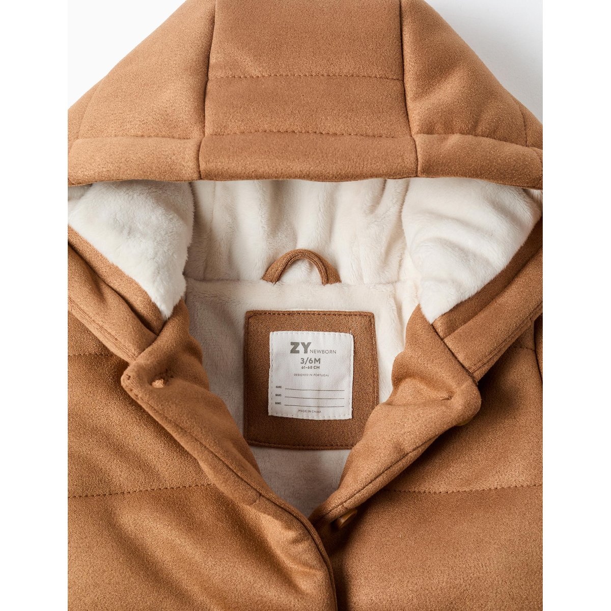 Manteau rembourré à capuche et doublure en peluche douce beige, ZIPPY