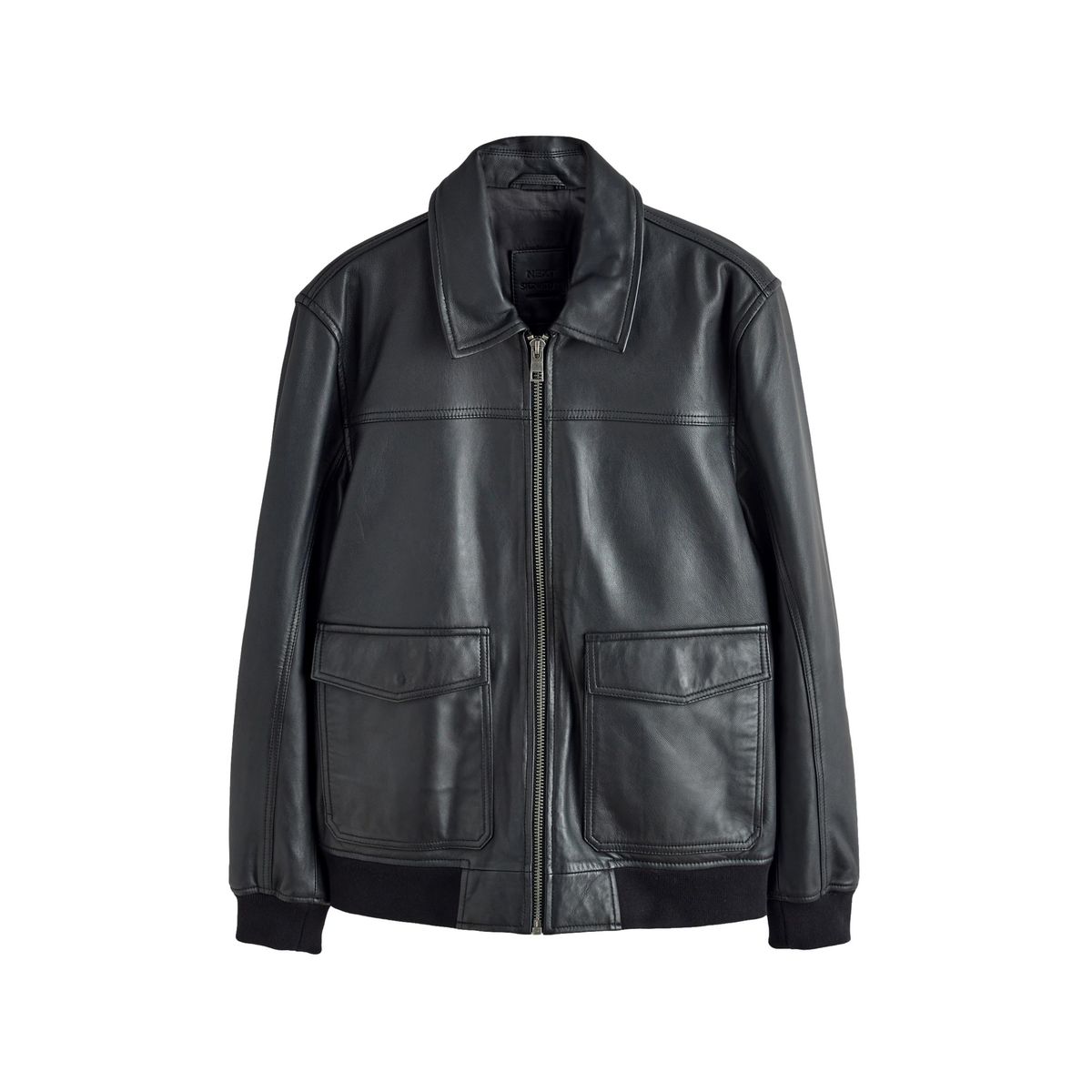 Veste en cuir avec poches plaquées signature noir, NEXT