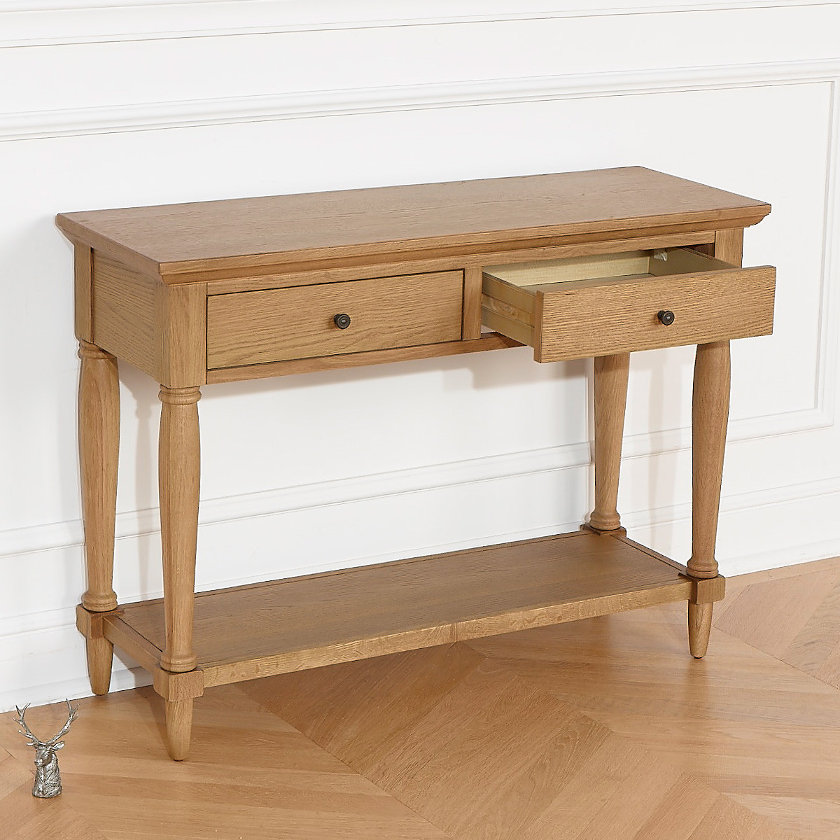 Console style shabby chic en chêne, 2 tiroirs EDINBURGH marron, ROBIN DES BOIS