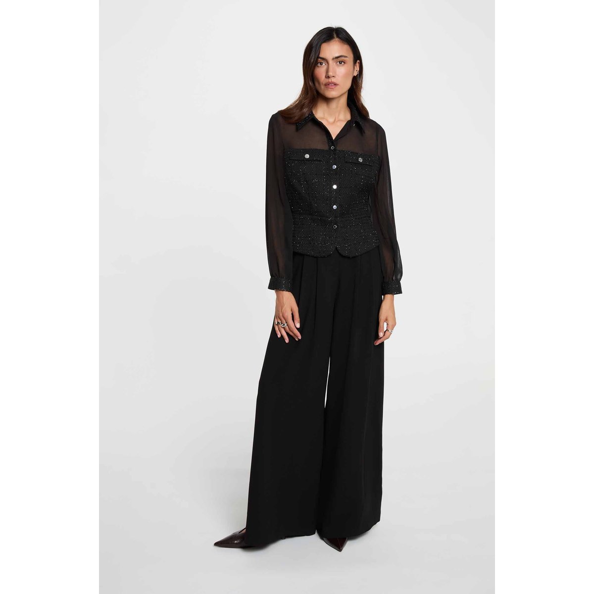 Chemise tweed cintrée noir, MORGAN