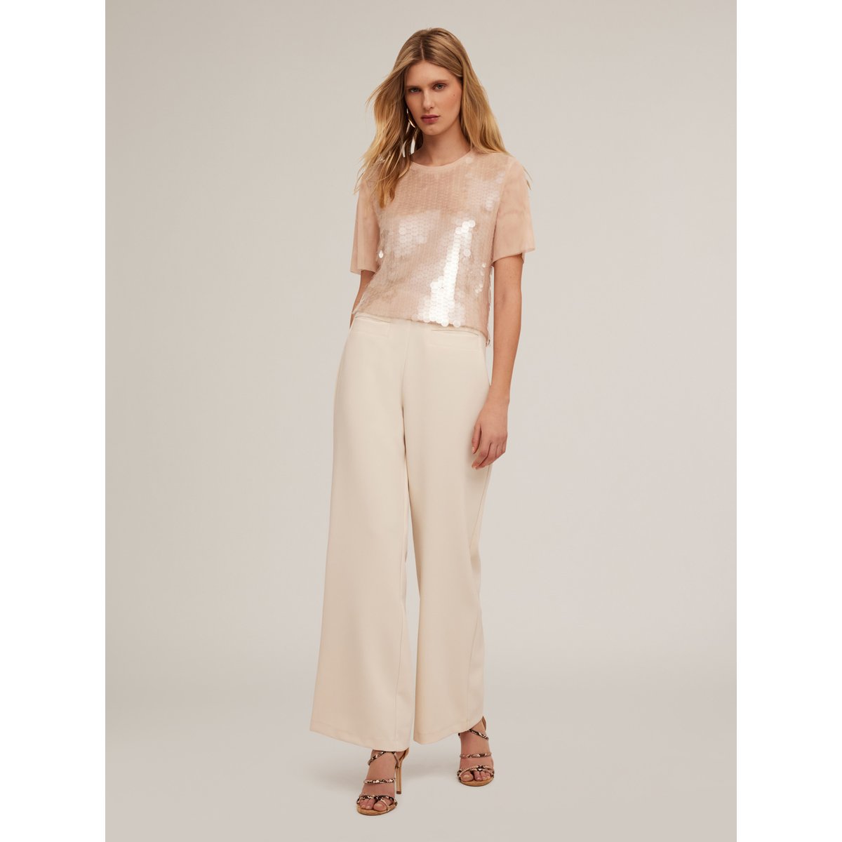 Pantalon palazzo taille haute en crêpe blanc, MOTIVI