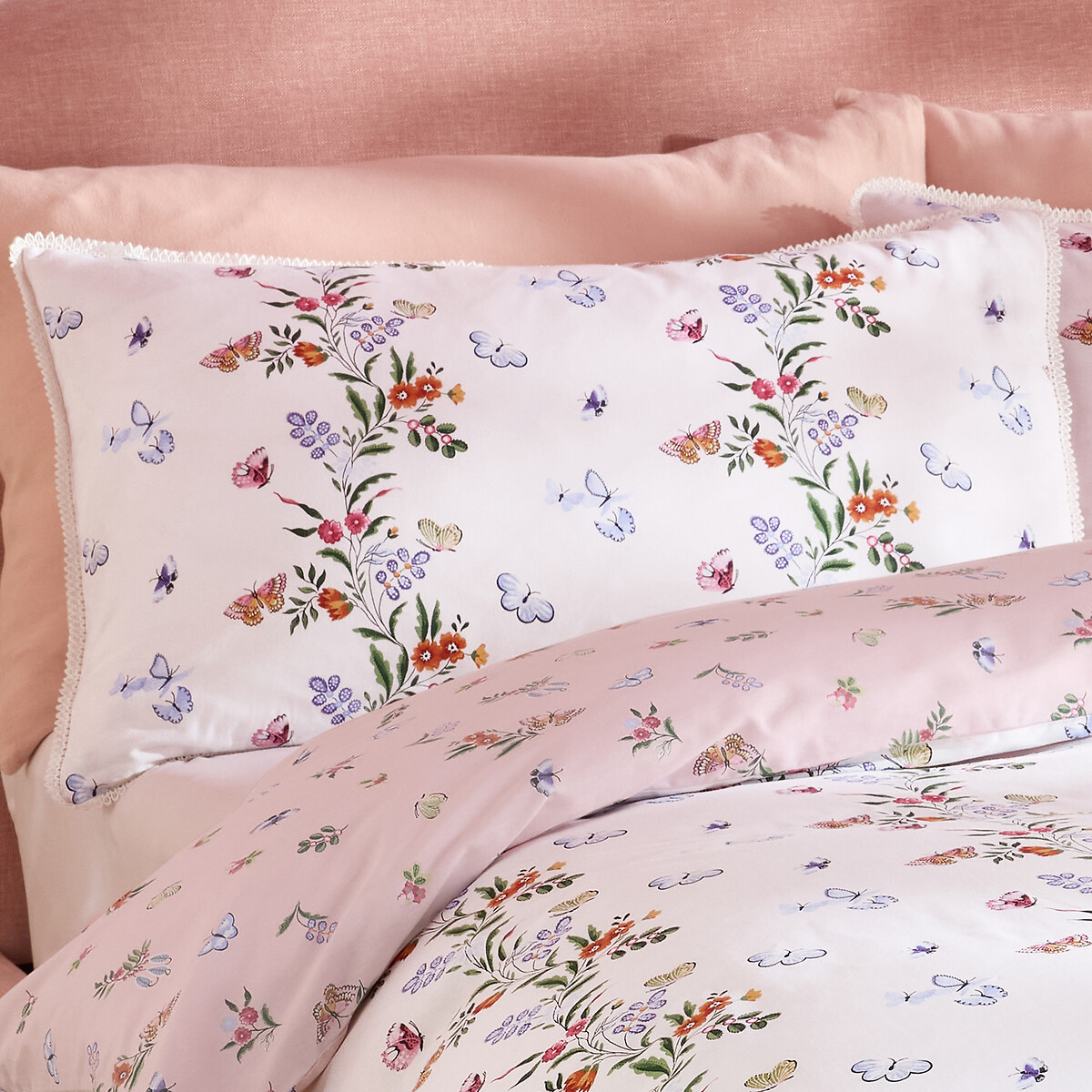 Flutter Floral Reversible Cotton Duvet Cover and Pillowcase Set pink, CATH KIDSTON