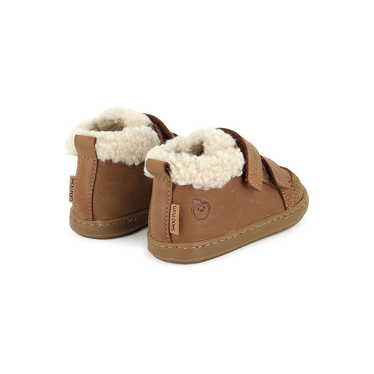 Scarpe da ginnastica con chiusura a strappo e fodera in pelle, BOUBA SCRATCH WOOL cammello, SHOO POM