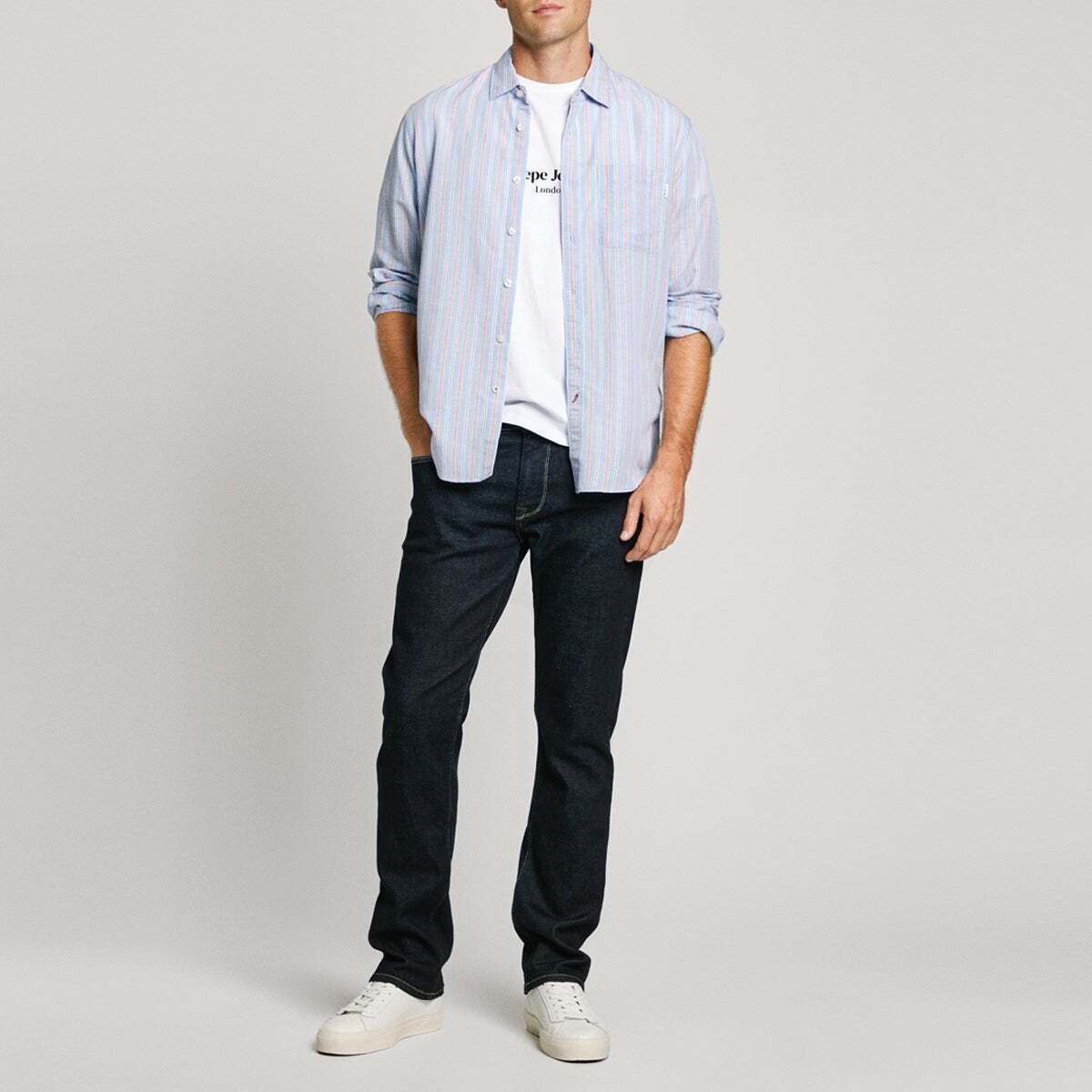 Chemise Coupe Regular À Rayres En Popeline bleu clair tamise, PEPE JEANS