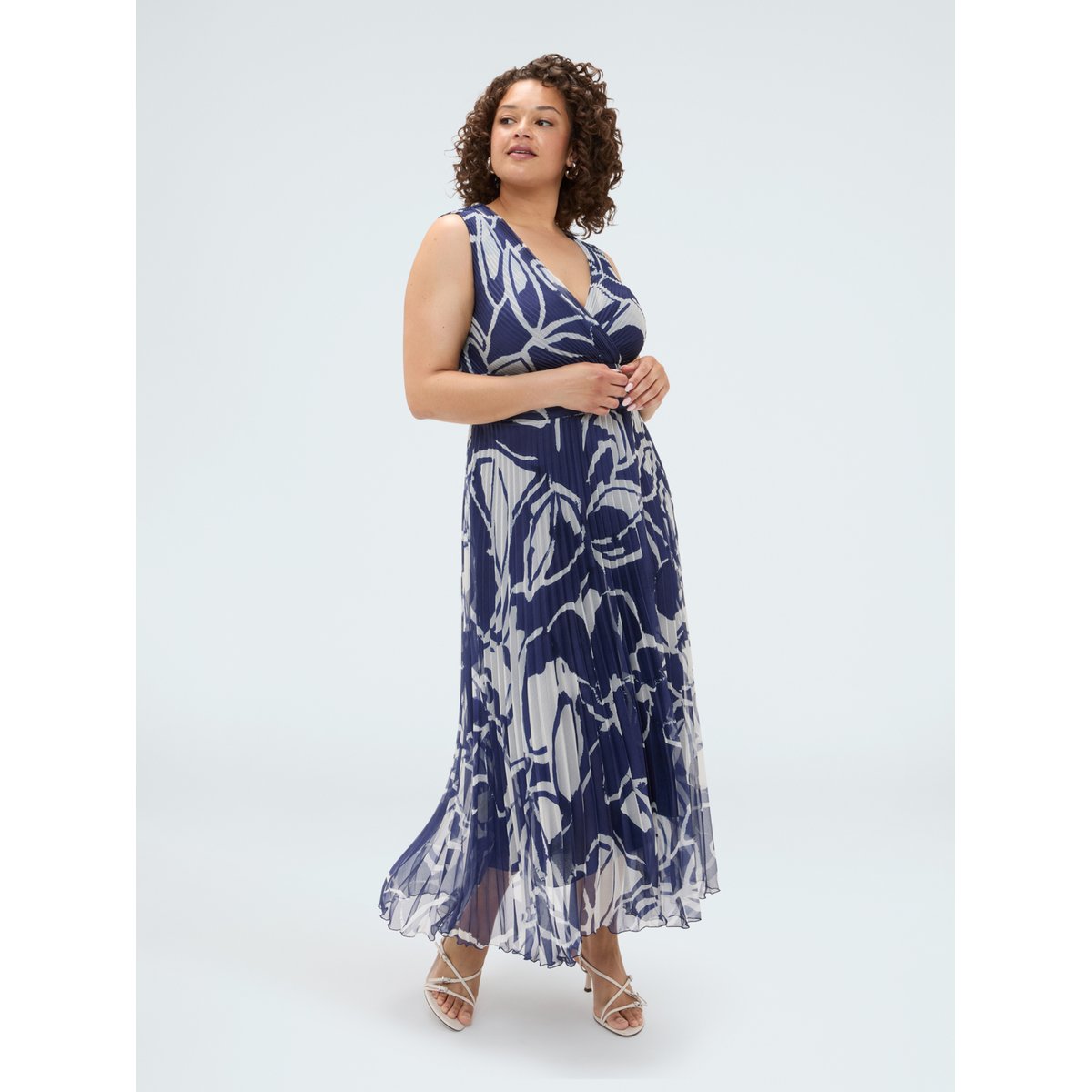 Robe longue Dream plissée à imprimé floral bleu, FIORELLA RUBINO