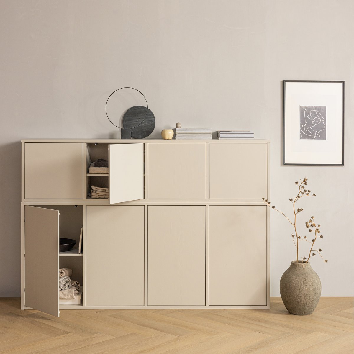 Meuble TV en bois de pin MEREL beige, WOOOD