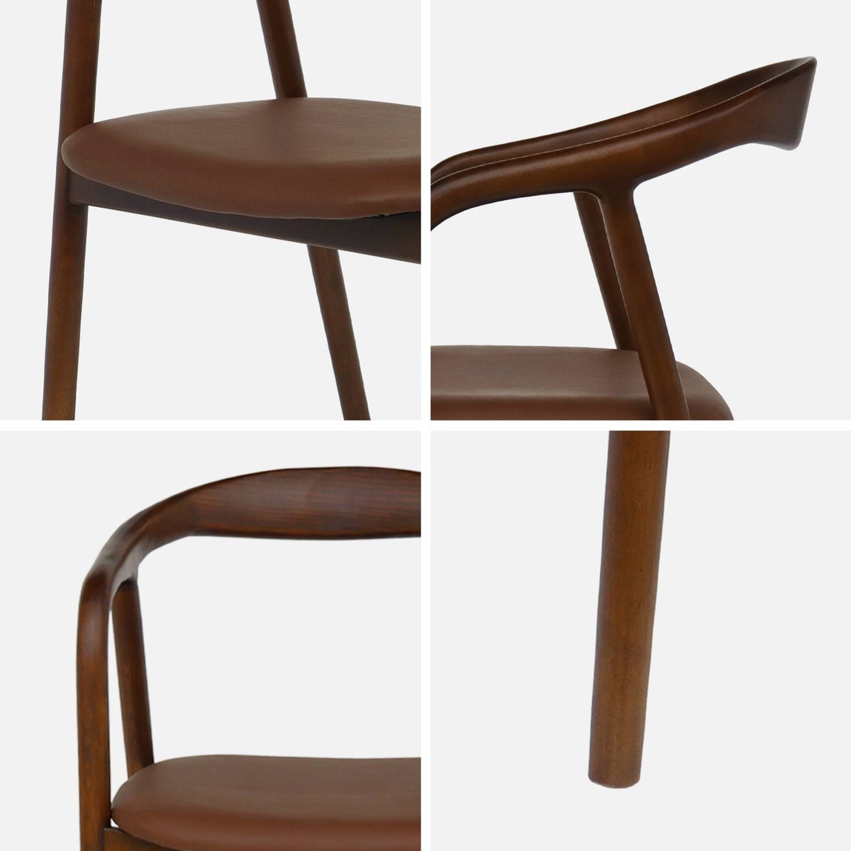Fauteuil bois d'hévéa et simili cuir (lot de 2) SARA noyer, SWEEEK