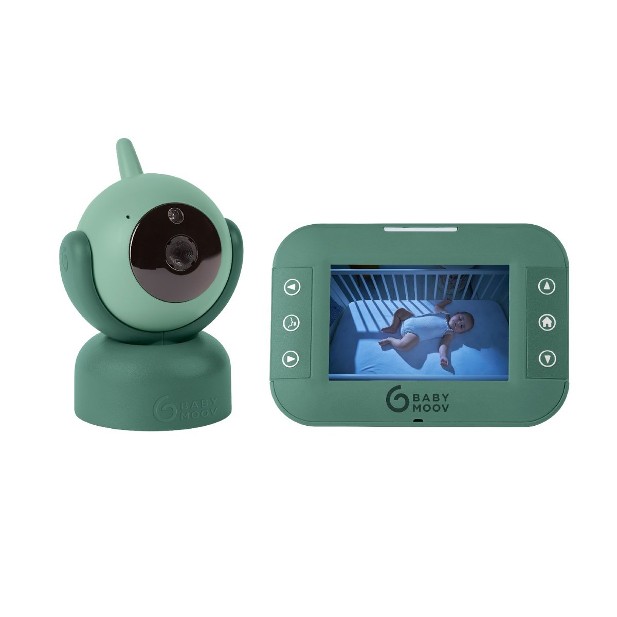 Babyphone vidéo multifonctions Yoo Twist avec caméra rotative et inclinable vert, BABYMOOV