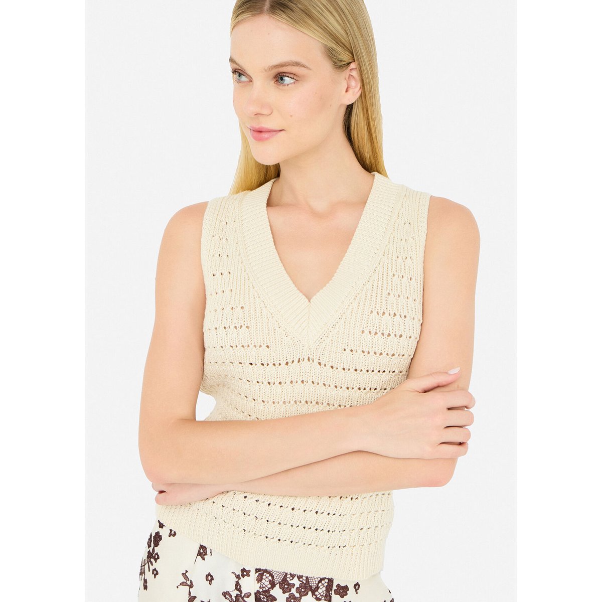 Haut avec détails en sergé imprimé beige, LIU JO