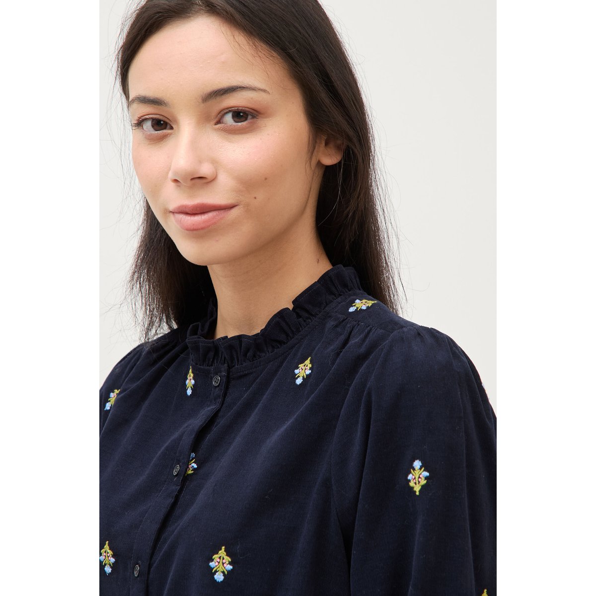 Chemise en coton avec broderie bleu marine, BONOBO