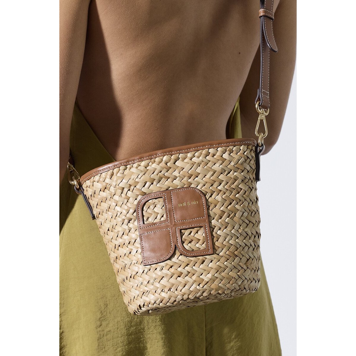 Sac seau en paille et cuir, PAOLO naturel, NAT & NIN