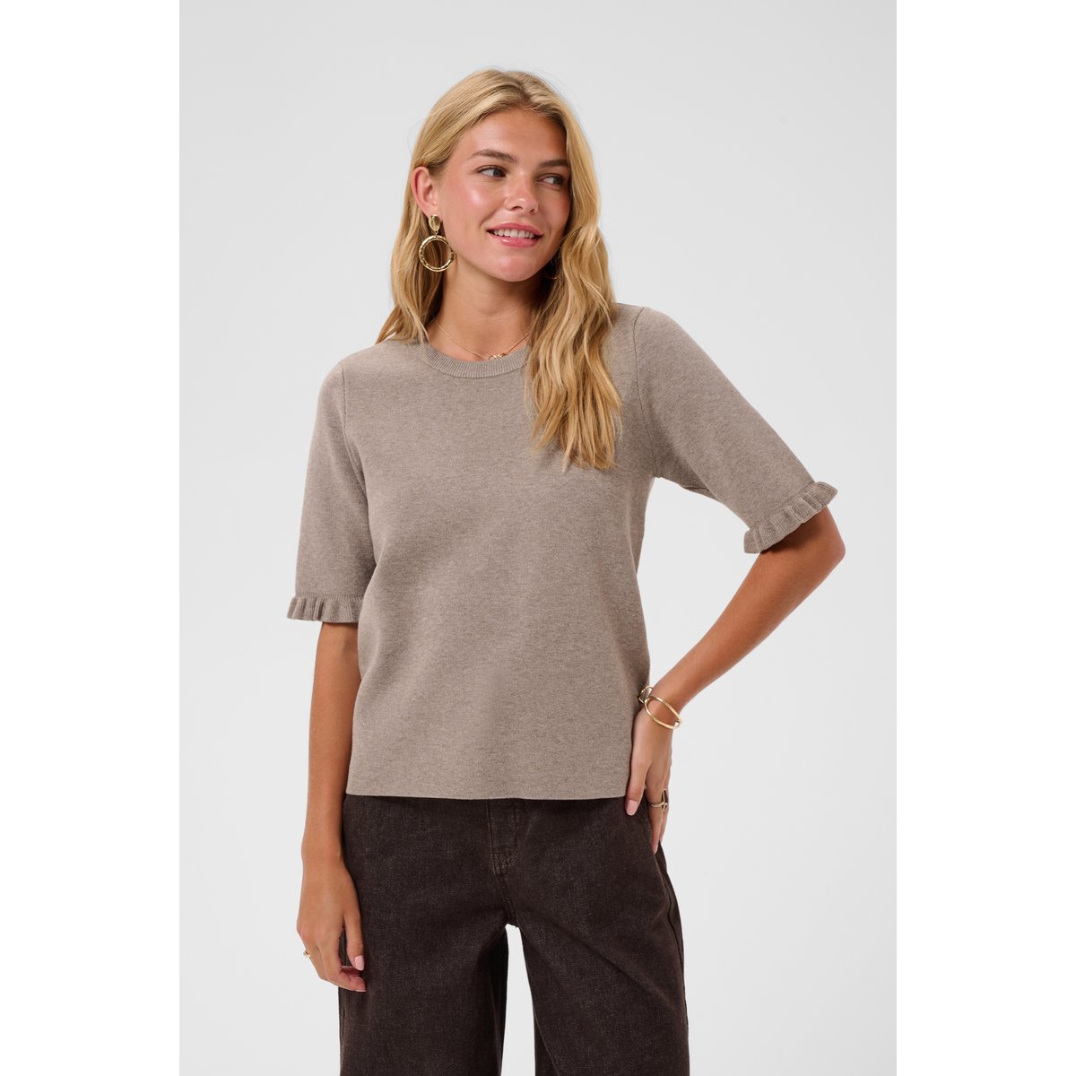Pullover tricoté beige brown lentil melange, CREAM