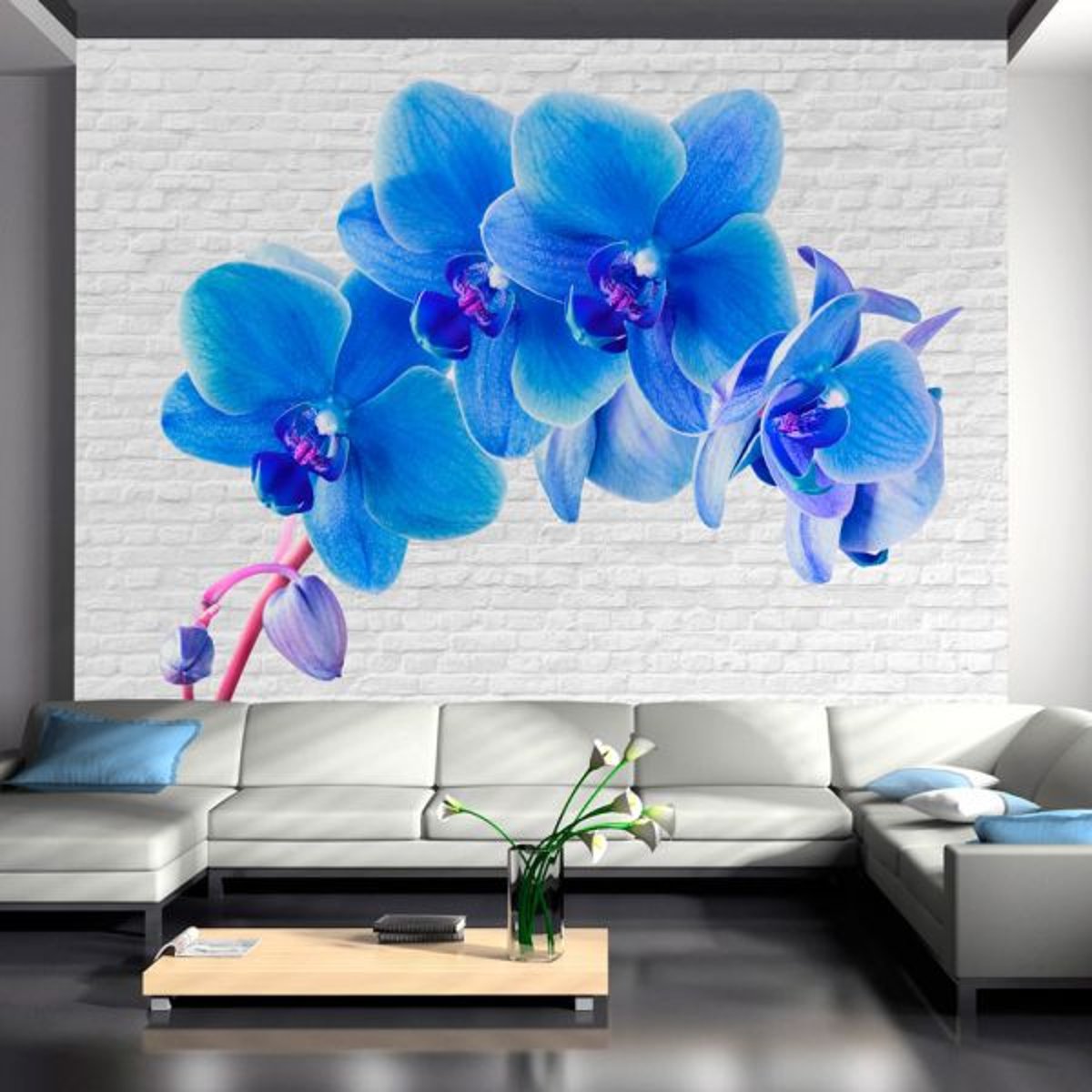 Papier peint intissé panoramique Fleurs Blue excitation bleu, EDEN