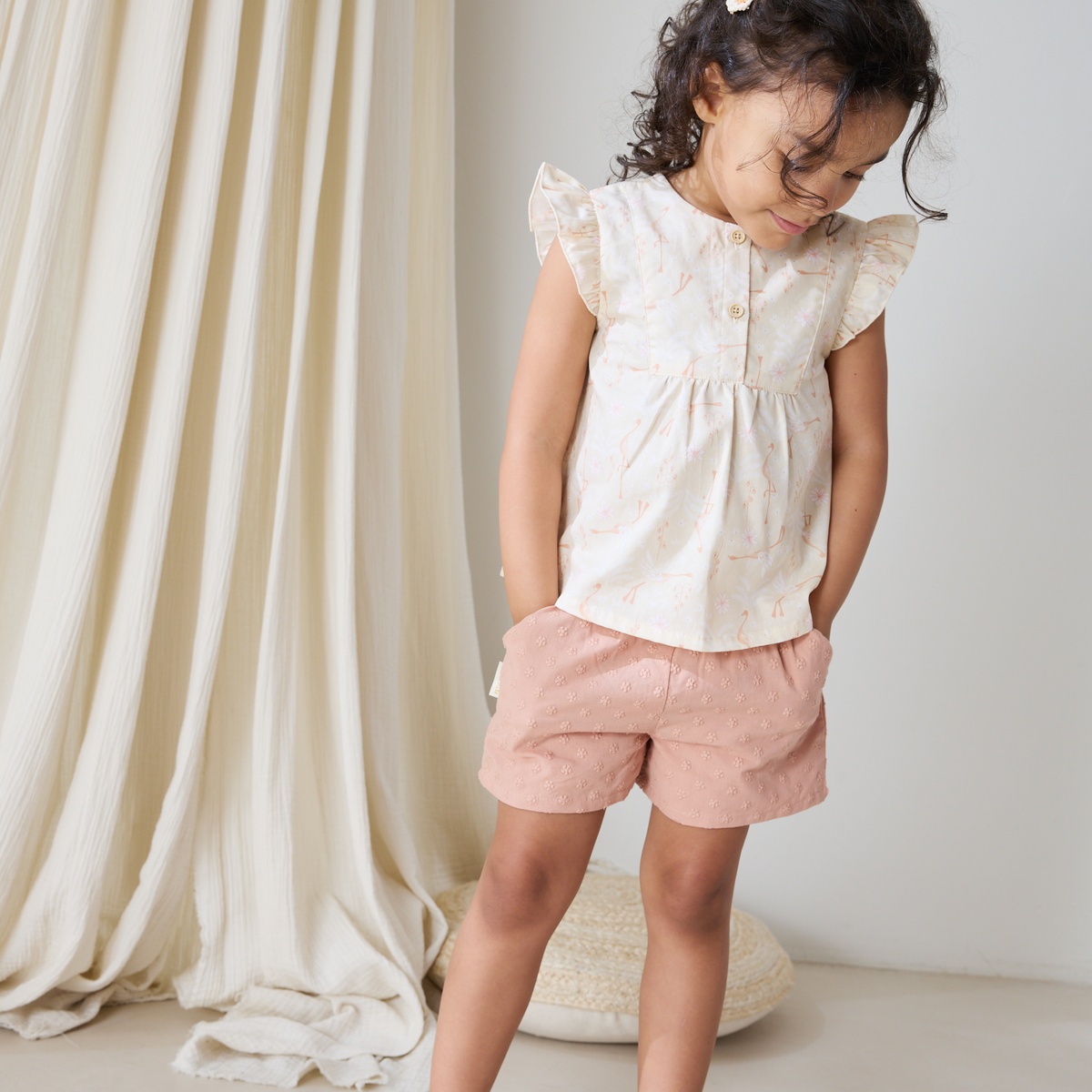 Blouse enfant en popeline Poésie d'été vanille, PETIT BEGUIN