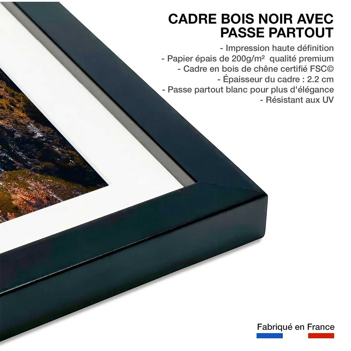 Affiche nature failles et ravins sauvages affiche + cadre en bois - noir, HEXOA