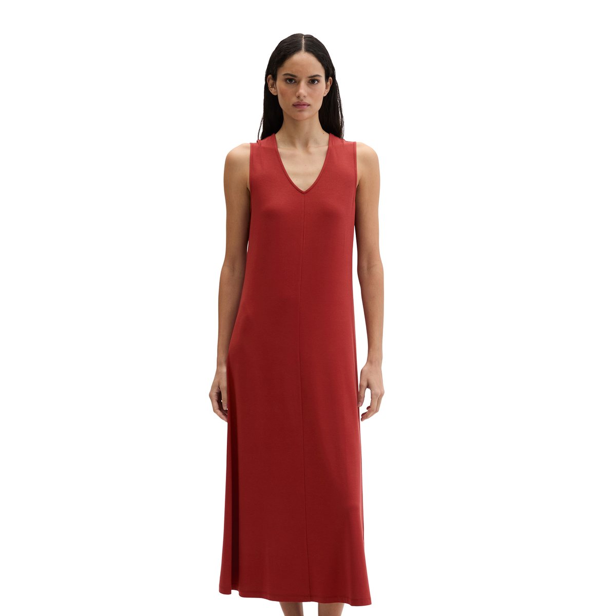 Robe en jersey à col en V shaped en LENZING™ ECOVERO™ dunkelrot, MARC O'POLO