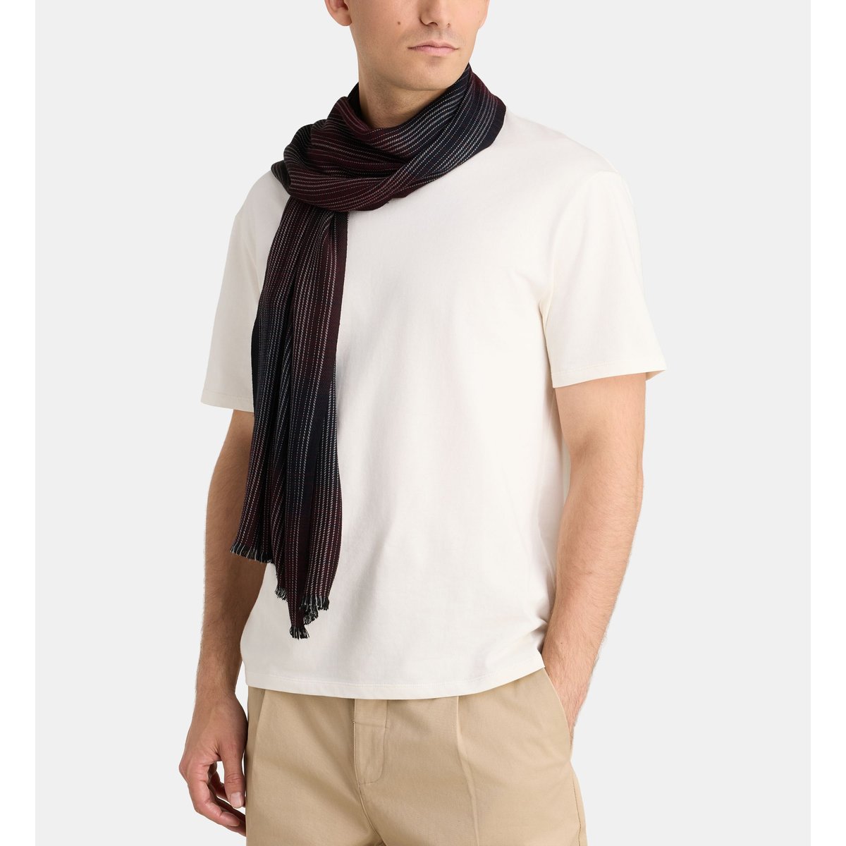 Echarpe bilel rayures bordeaux, GALERIES LAFAYETTE