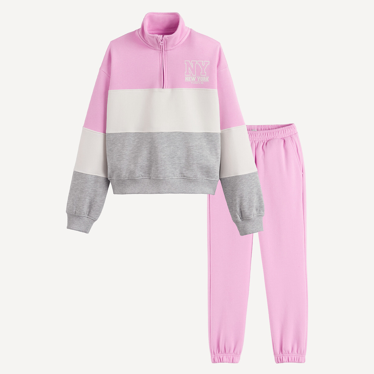 Fleece High Neck Sweatshirt and Joggers Outfit pink, LA REDOUTE COLLECTIONS