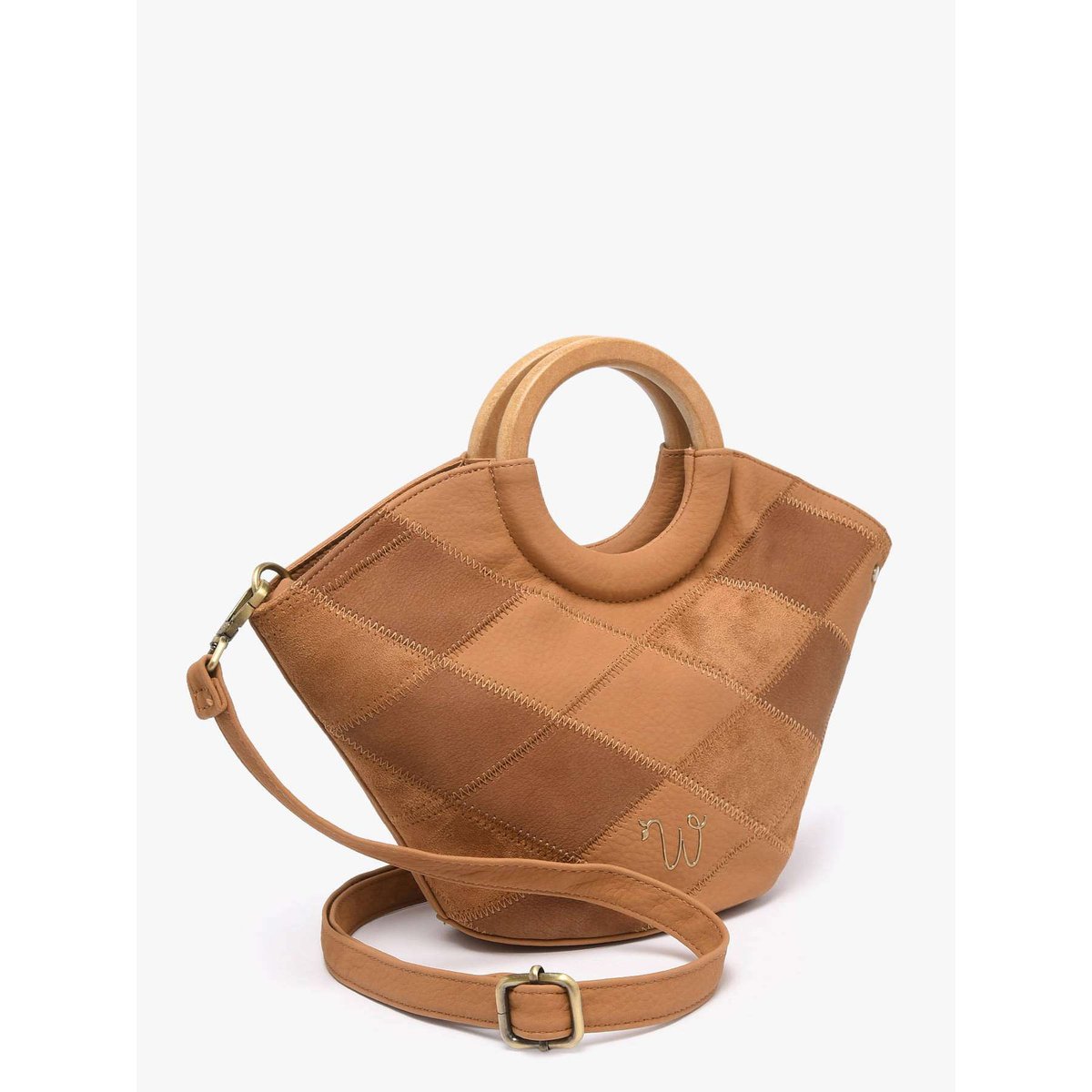 Sac bandoulière Neflier patchwork camel, WOOMEN