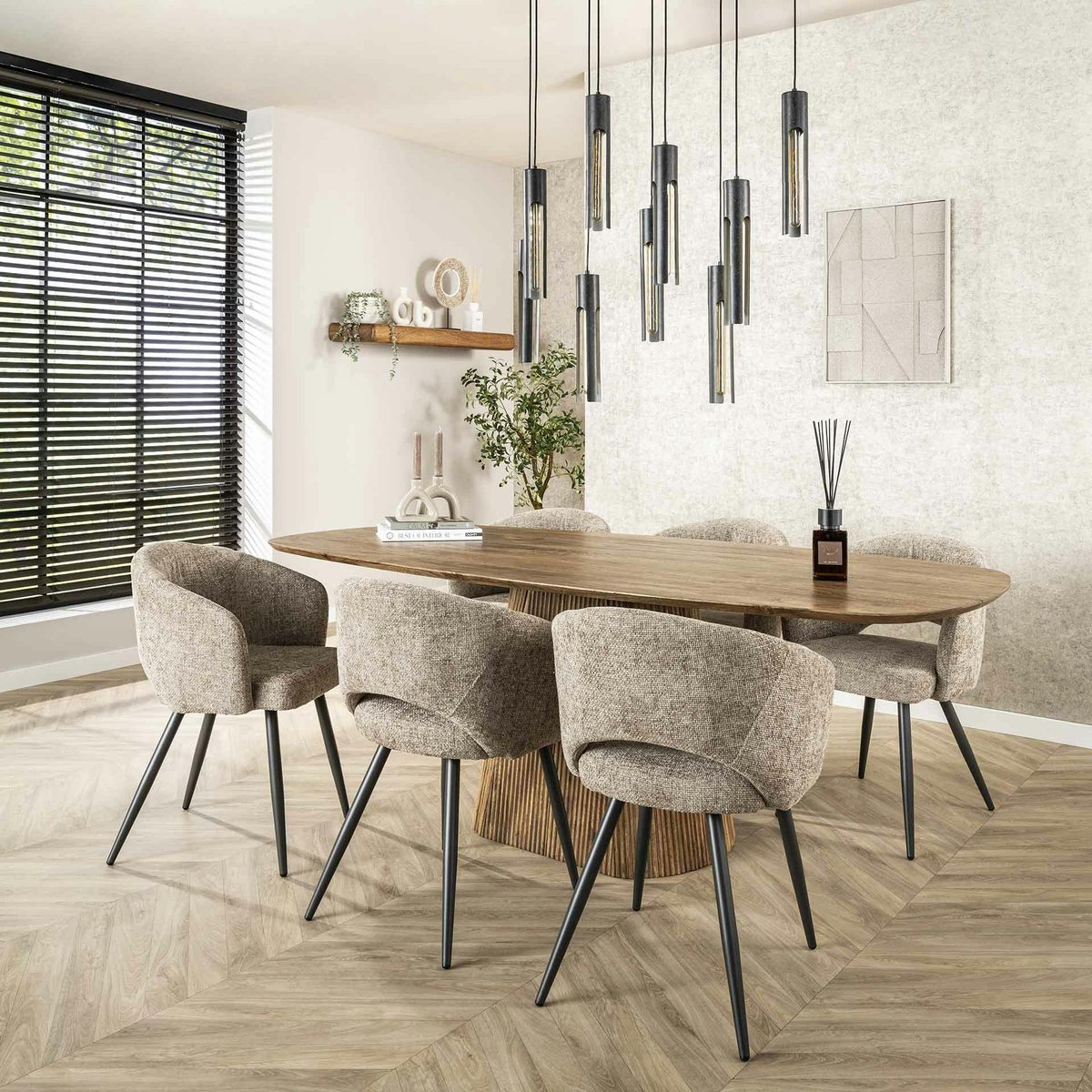 Table à manger rectangulaire avec pied central rainuré en bois de manguier 215 cm CREEK bois naturel, PIER IMPORT